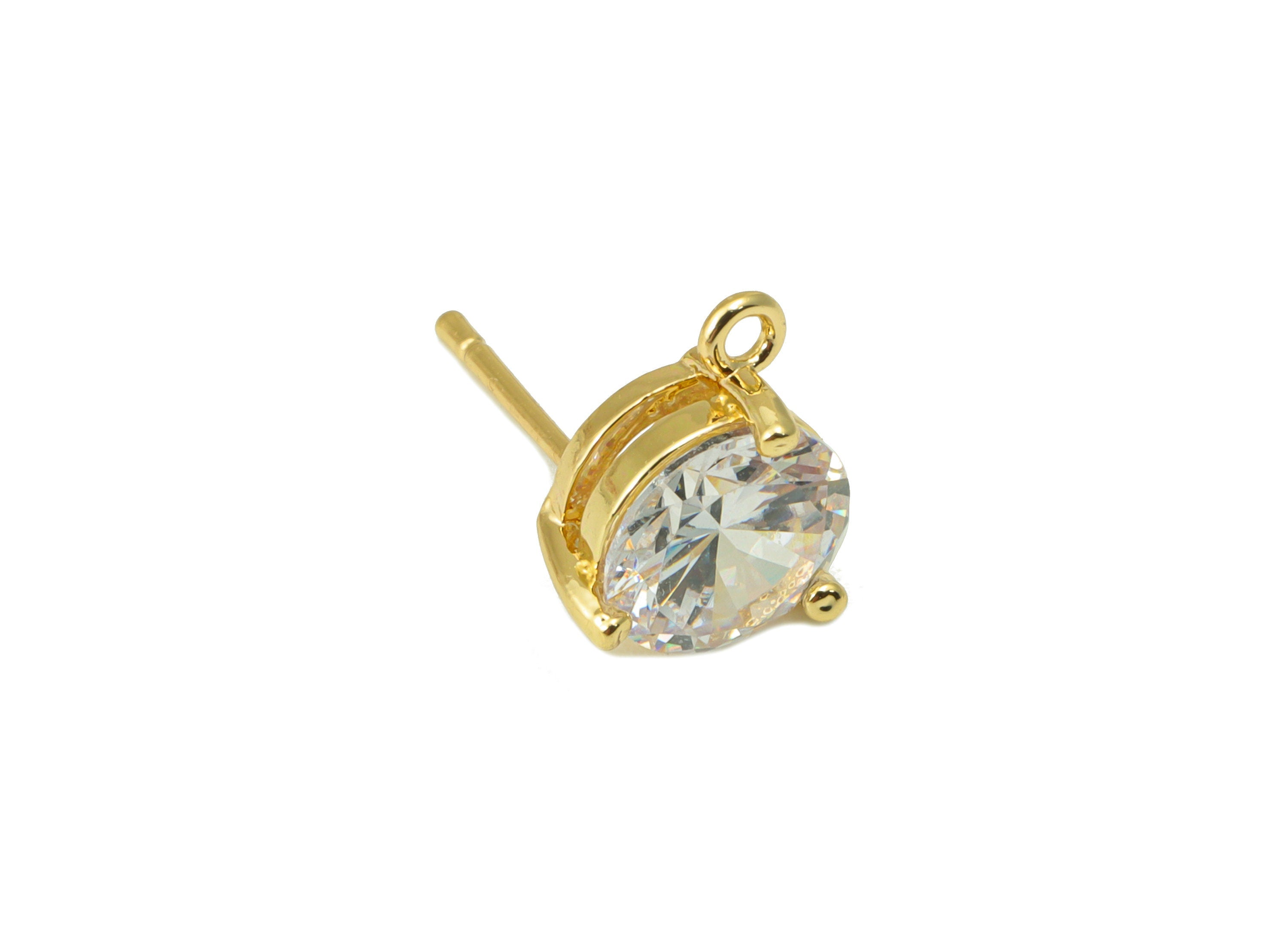 Brass Round Earring Stud - Gold Circle CZ Earring Post -Cubic Zircon Stud with Loop - Gold Tone Plated Brass - 10.85x8.8x5mm- PP1071G - DOMEDBAZAAR
