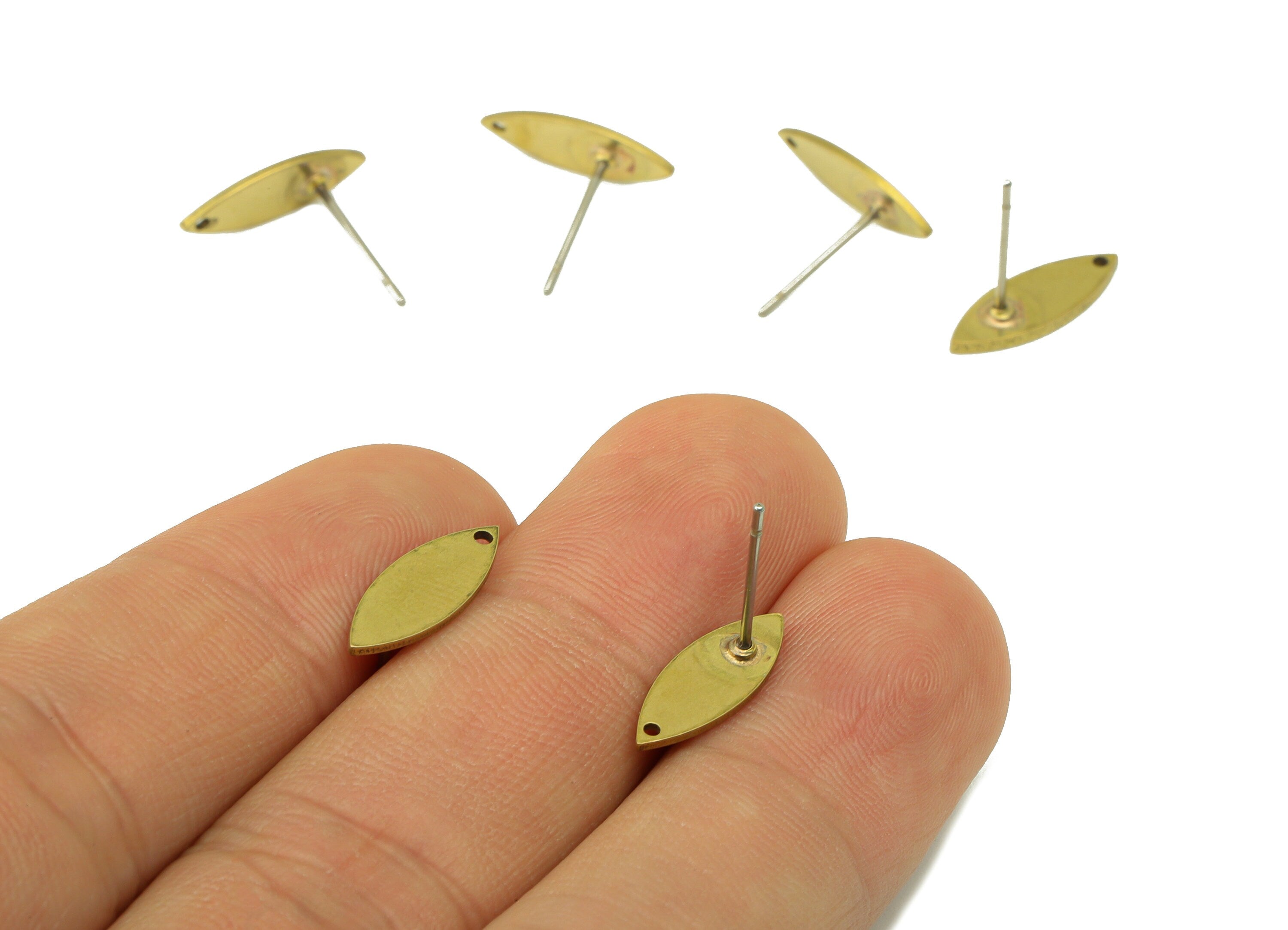 Brass Leaf Earring Stud - Brass Marquise Earring Post - Brass Marquise Earring Post -Earring Post- jewelry supplies -14.58x5x 1.03mm- PP8607 - DOMEDBAZAAR