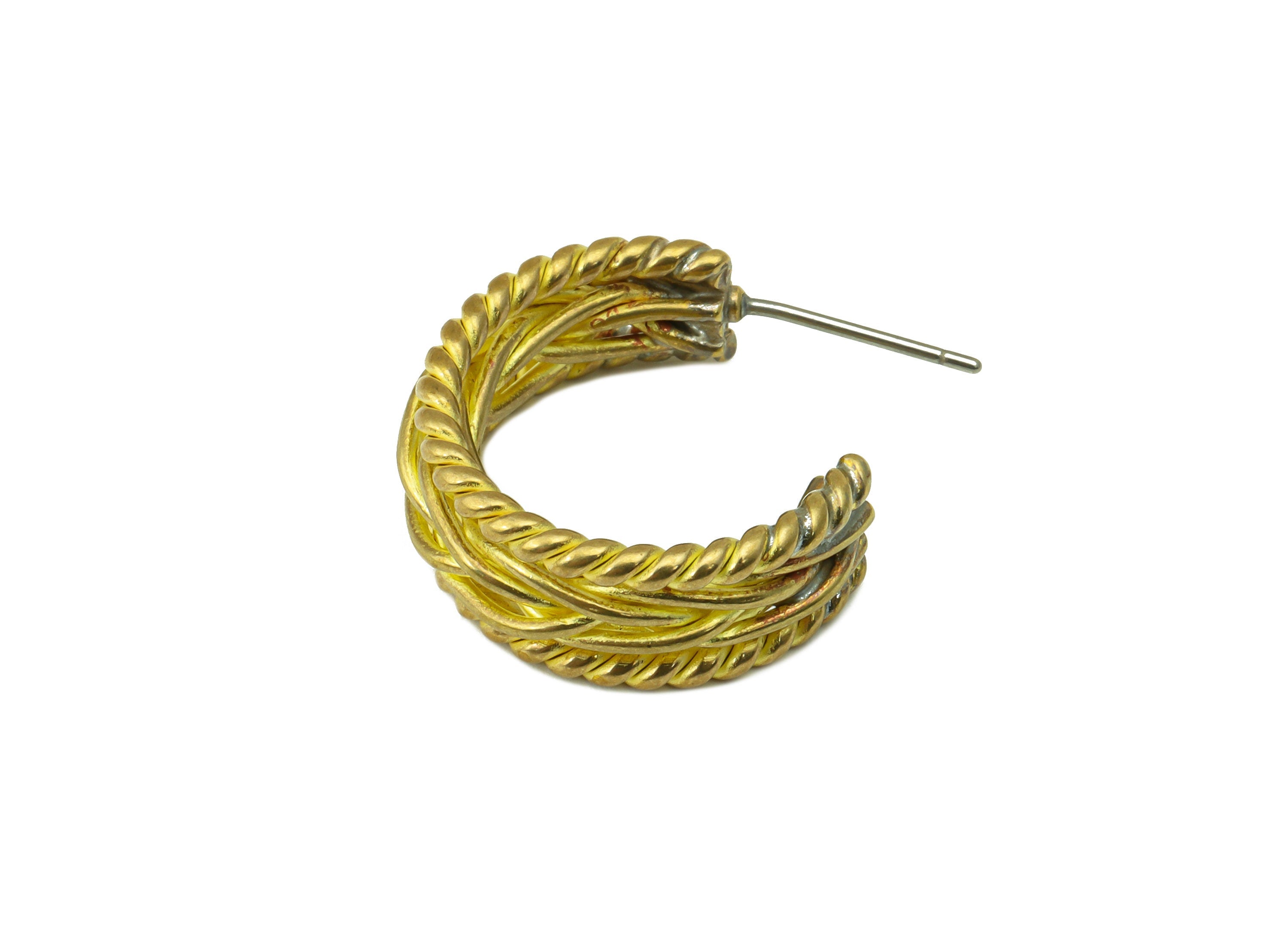 Brass Open Hoop Earring Stud - Brass Chain Hoop Earring Post - Thick Weave Wires Earring Post -Earring Post - 24.71x20.56x2.96mm- PP8549 - DOMEDBAZAAR