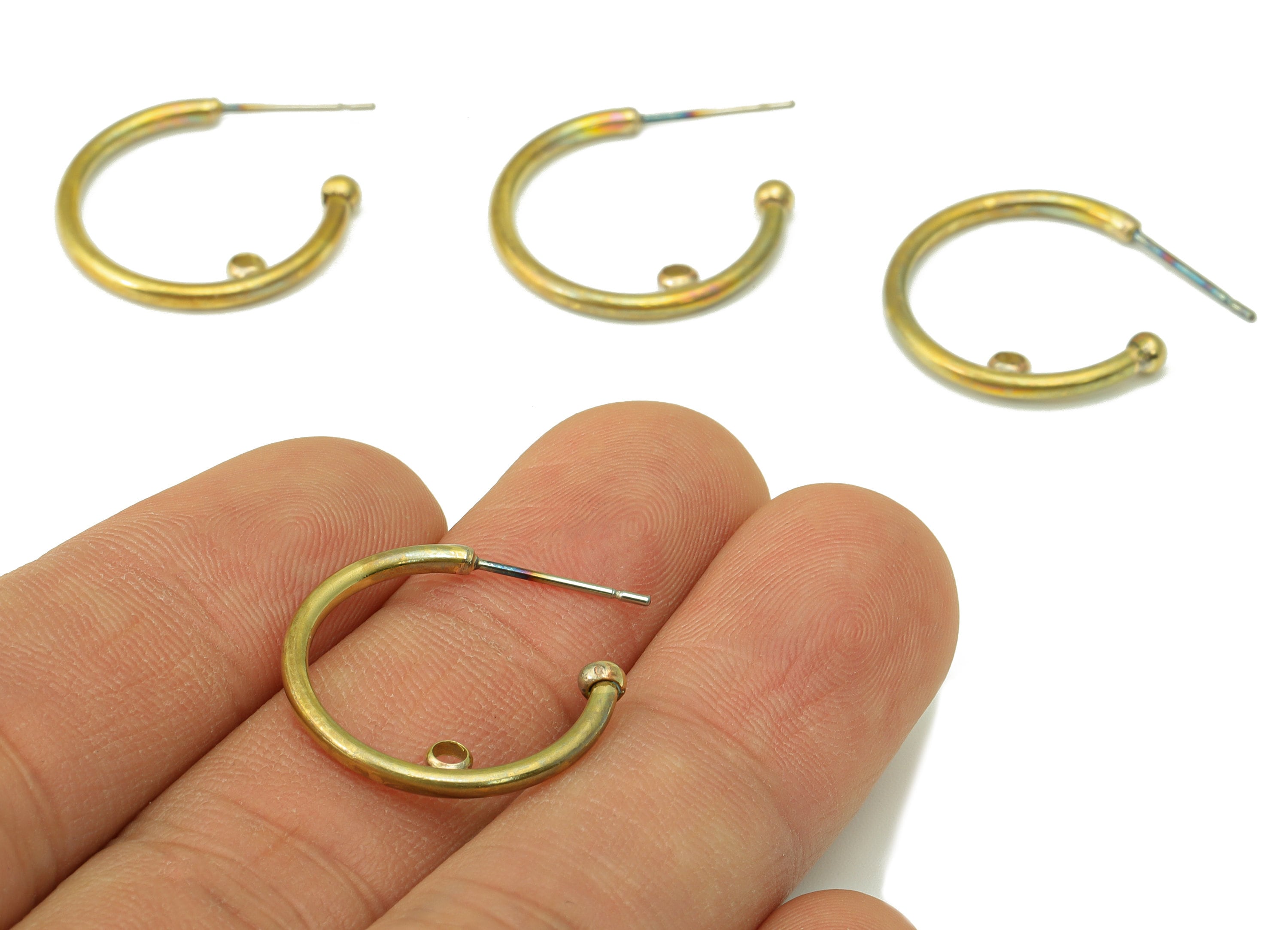 Brass Open Hoop Earring Stud - Brass Mini Ball Hoop Earring Post - Hoop C Earring Post with Loop - Earring Post - 25.03x20.89x1.82mm- PP8574 - DOMEDBAZAAR