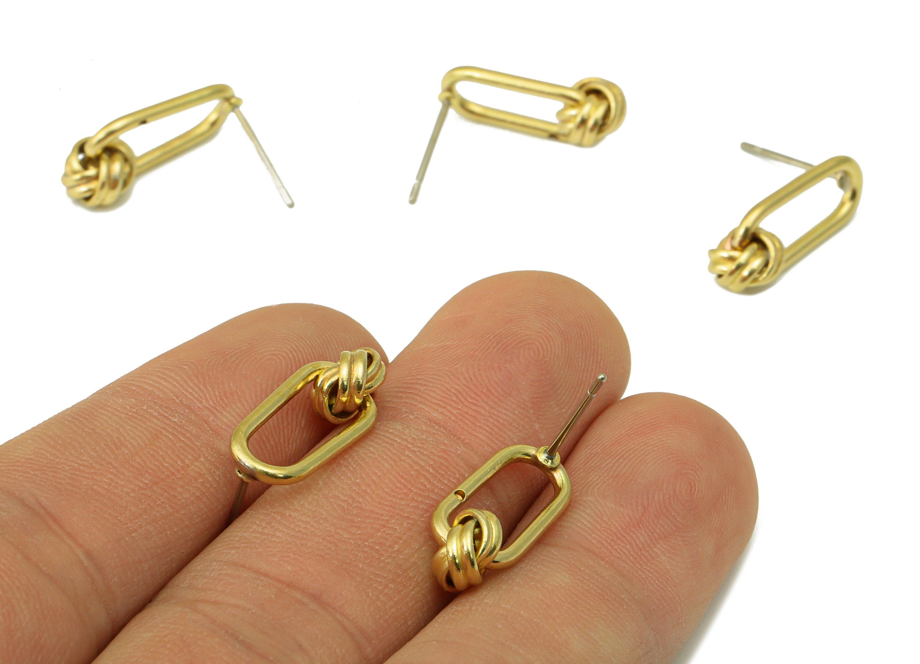 Brass Ellipse Hoop Earring Stud - Knot Earring Post - Brass Rings Beads Earring Post - Knot Bead- Earring Post -18.62x7.51x1.5mm- PP8572 - DOMEDBAZAAR