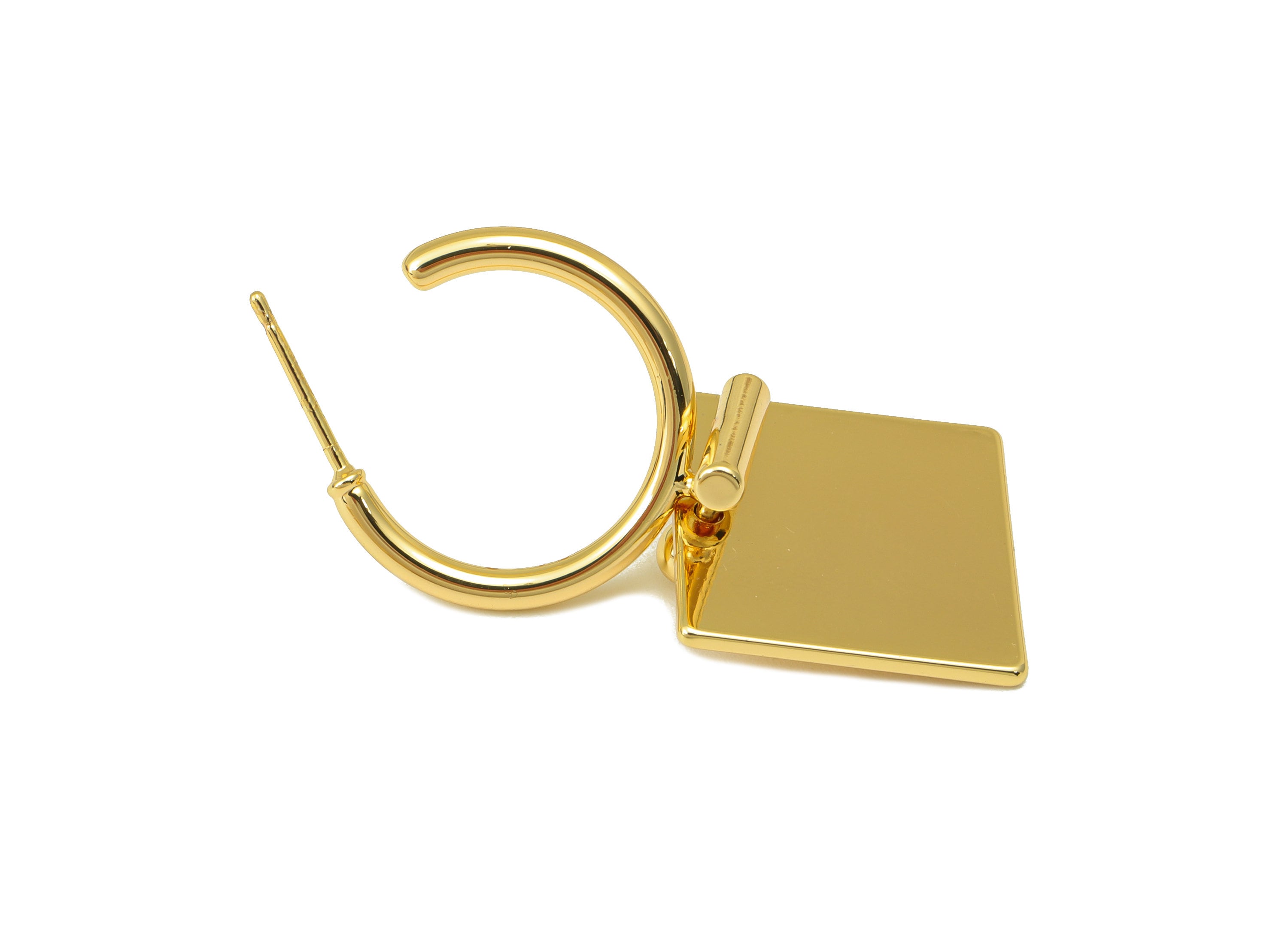 Brass Open Hoop Earring Stud - Brass Gold Square Earring Post - Brass Square Dangle Earring - 18k real gold-plated -35.7x18.36x1mm- RGP6647 - DOMEDBAZAAR
