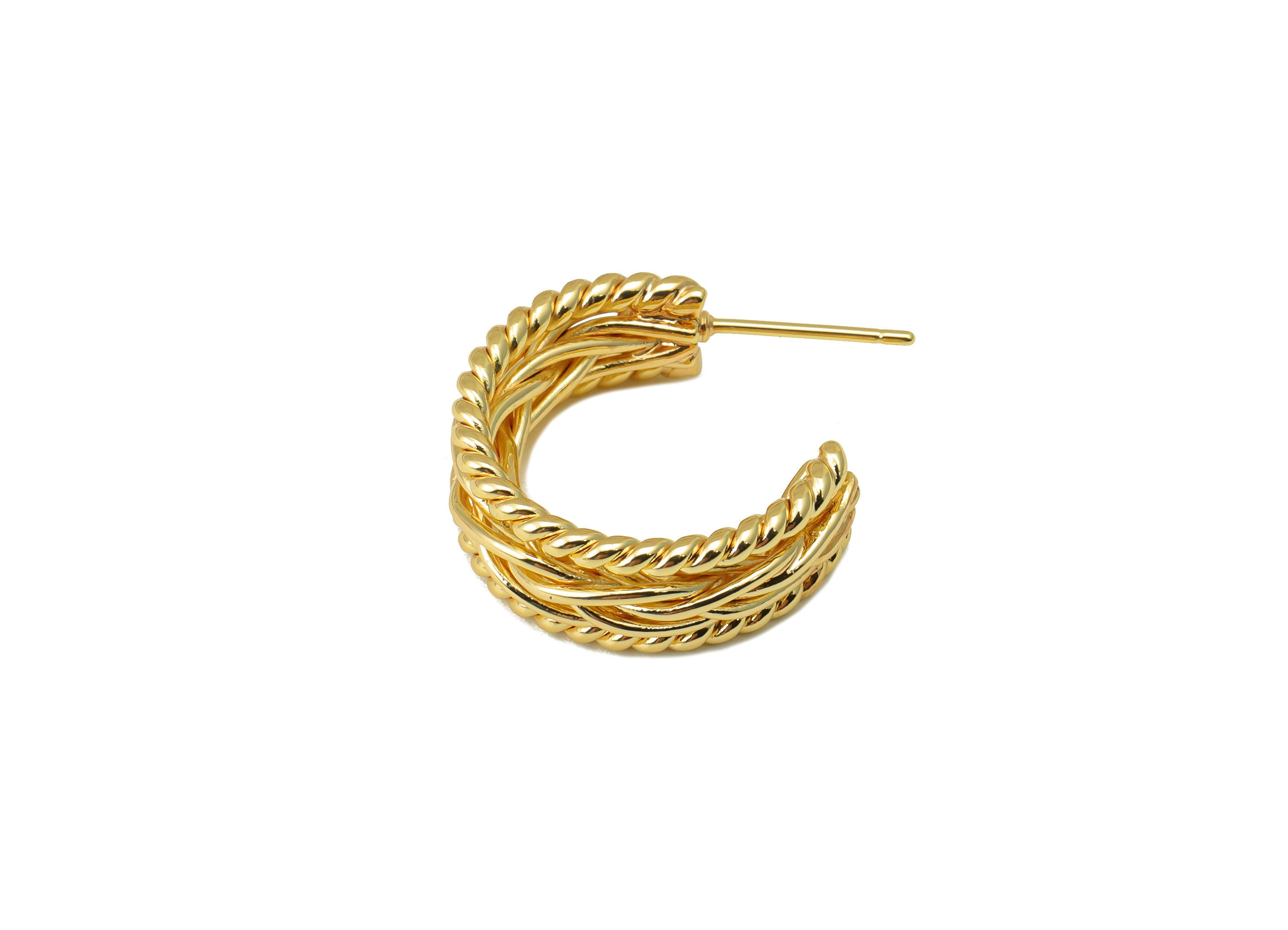 Brass Open Hoop Earring Stud - Chain Earring Post - Weave Wire Thick Earring -Twisted Earring Post- 18k real gold-plated -24x20x3mm- RGP6607 - DOMEDBAZAAR