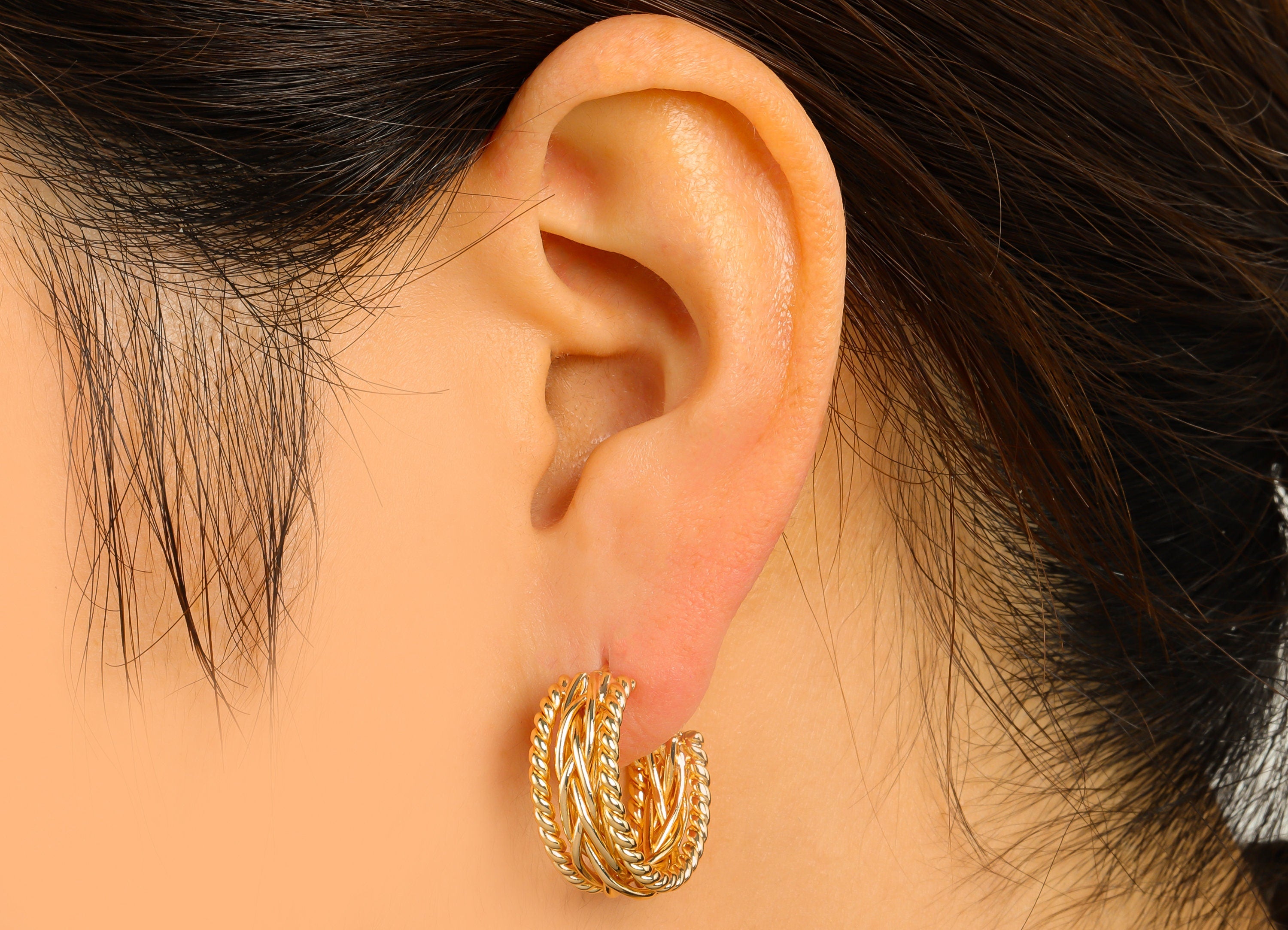 Brass Open Hoop Earring Stud - Chain Earring Post - Weave Wire Thick Earring -Twisted Earring Post- 18k real gold-plated -24x20x3mm- RGP6607 - DOMEDBAZAAR