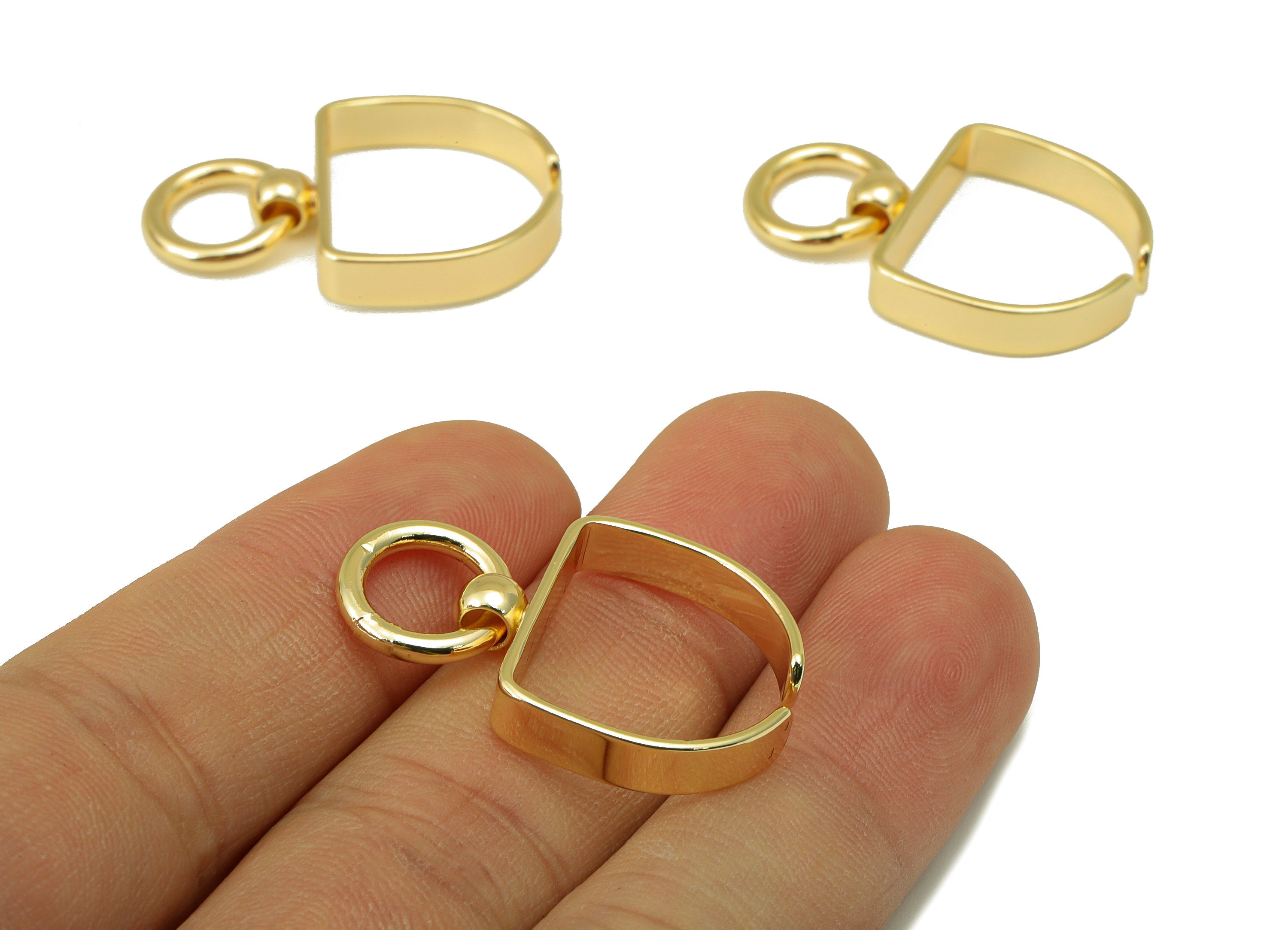 Brass Domed Ring- Brass Open Domed Ring with Loop - Brass Ball Domed Ring - Domed Charm - 18k Real Gold plated -31.42x19.4x1.99mm-RGP6596 - DOMEDBAZAAR