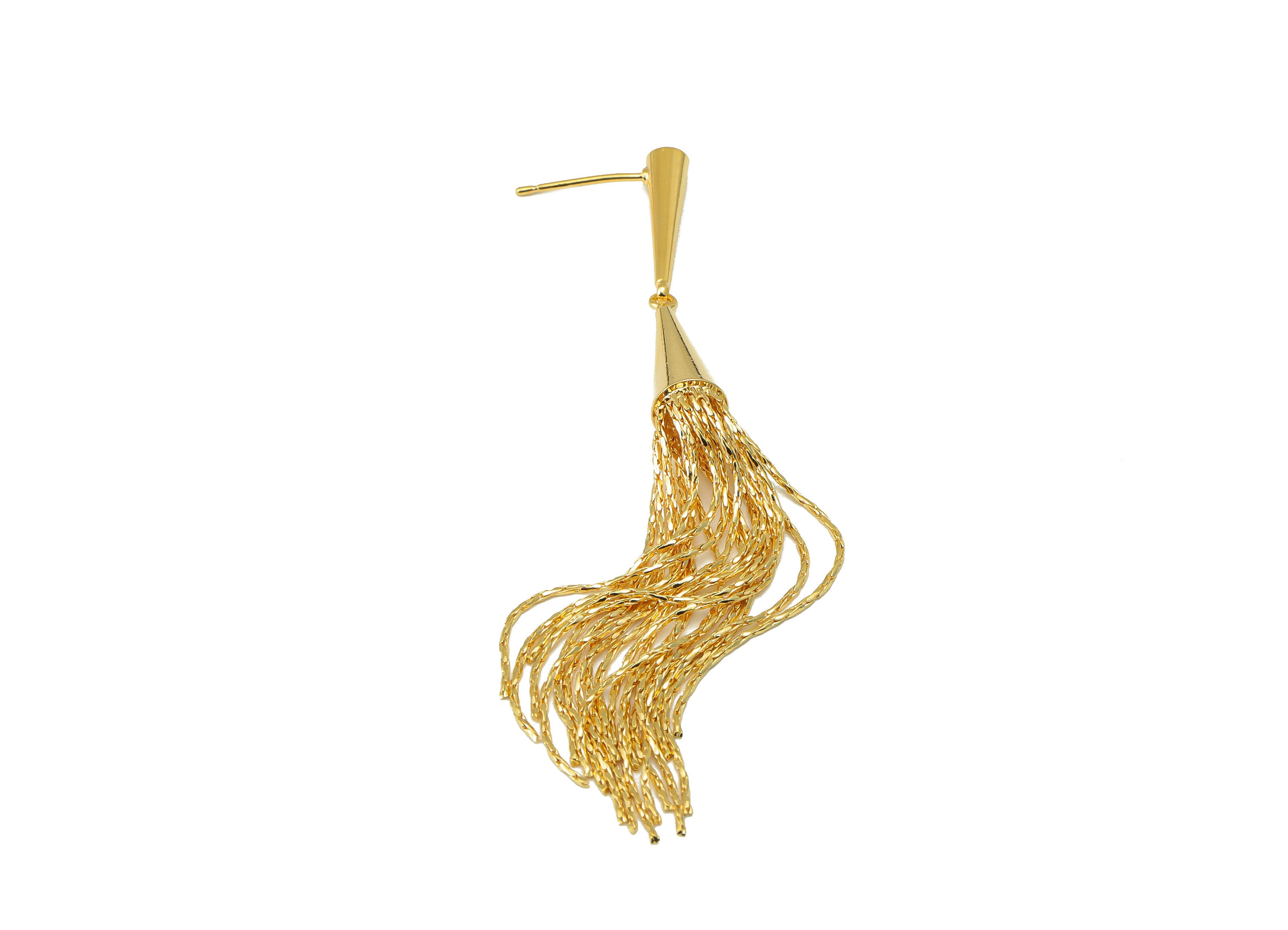 Brass Cone Earring Stud - Hanging Earring Post - Tassel Earring Post -Snake Chain Dangle Earring- 18k Real Gold plated - 81x7x7mm-RGP6665 - DOMEDBAZAAR