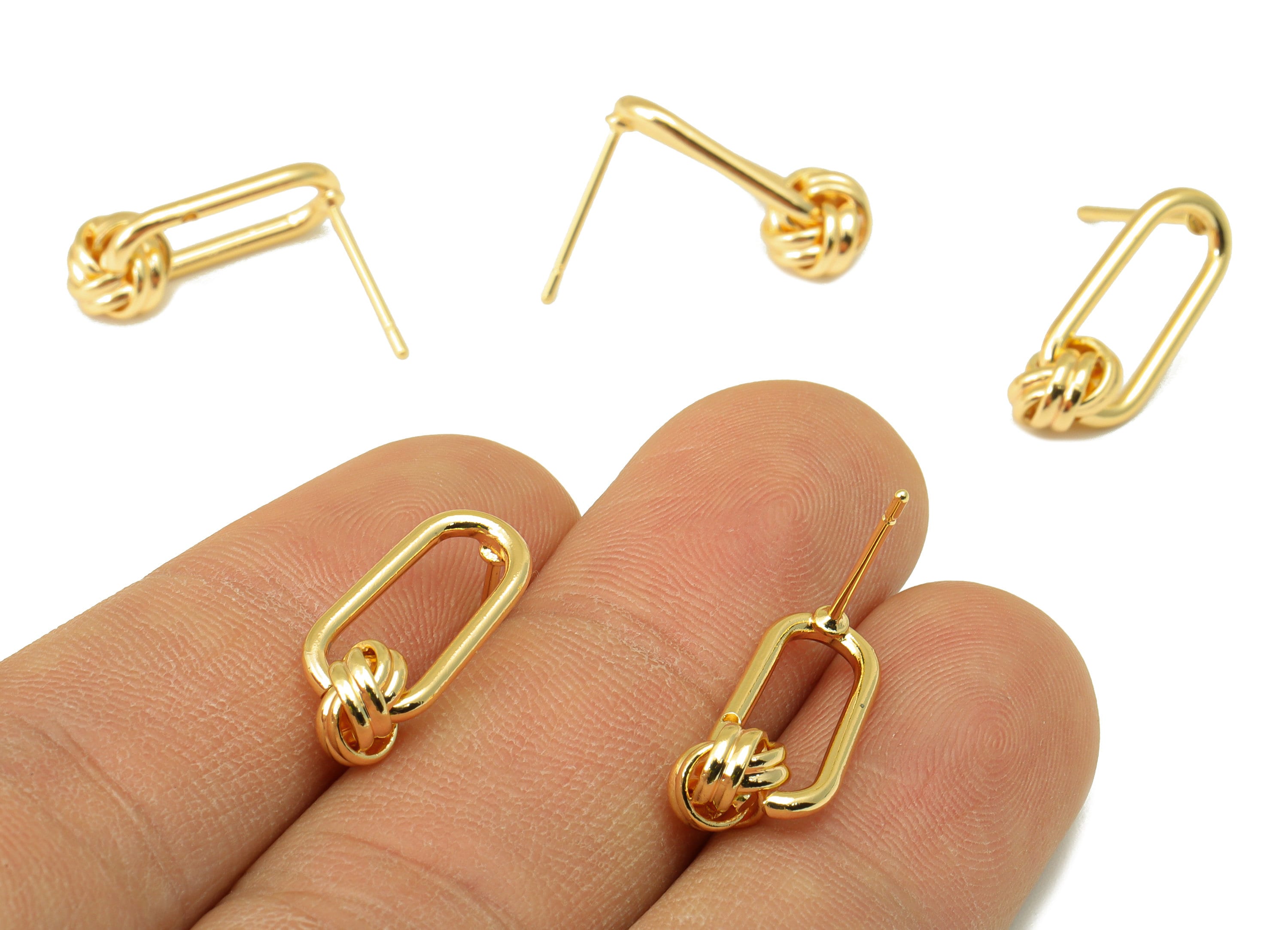Brass Ellipse Hoop Earring Stud - Infinity Earring Post - Knot Bead Earring Post - Knot Bead- 18k Real Gold plated - 16.9x7.88x1.5mm-RGP6660 - DOMEDBAZAAR