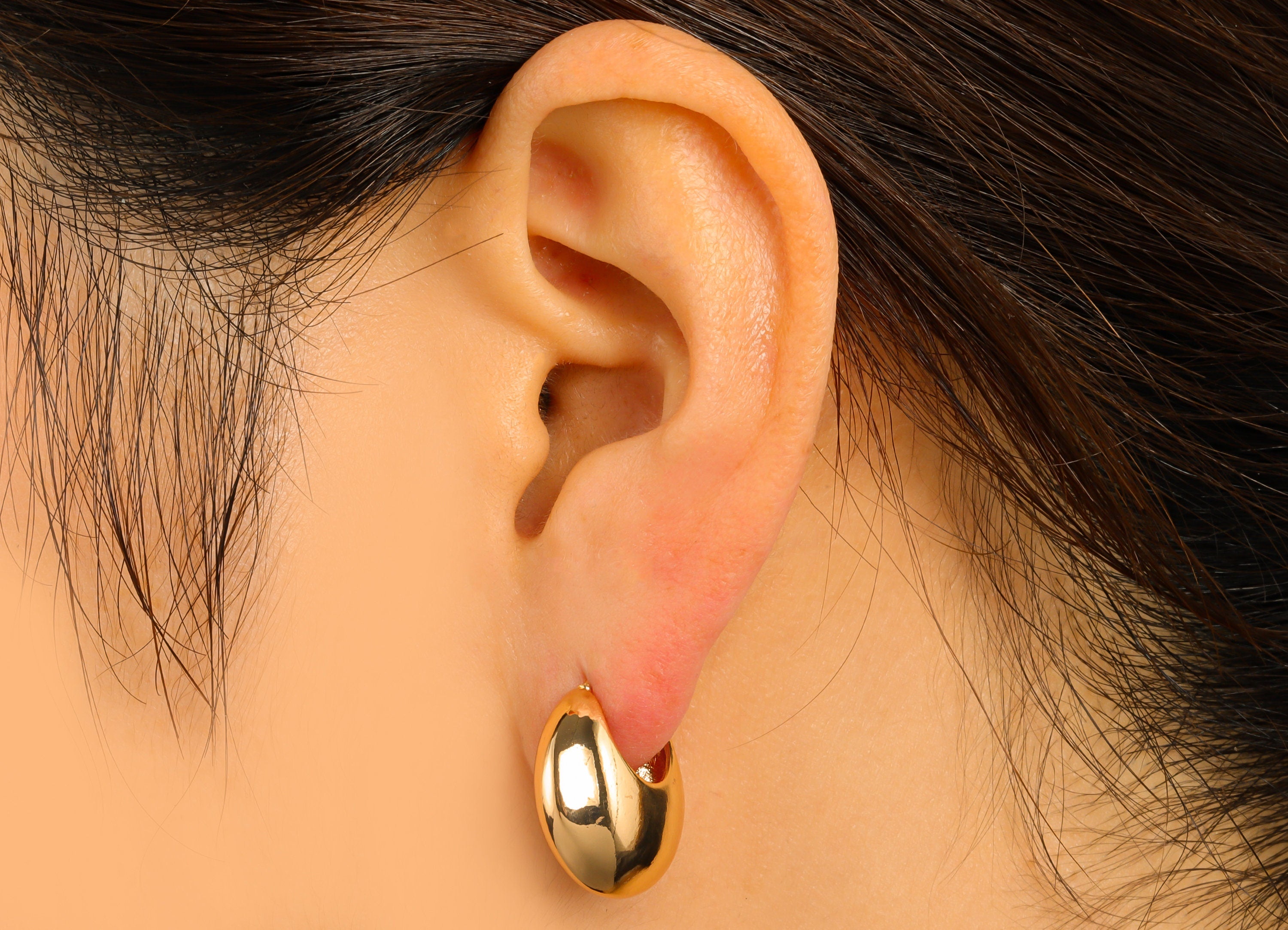 Brass Crescent Earring Stud - Brass Thick Moon Earring Post - Hollow Moon Earring Post - 18k Real Gold plated -28x18.68x1.19mm-RGP6648 - DOMEDBAZAAR
