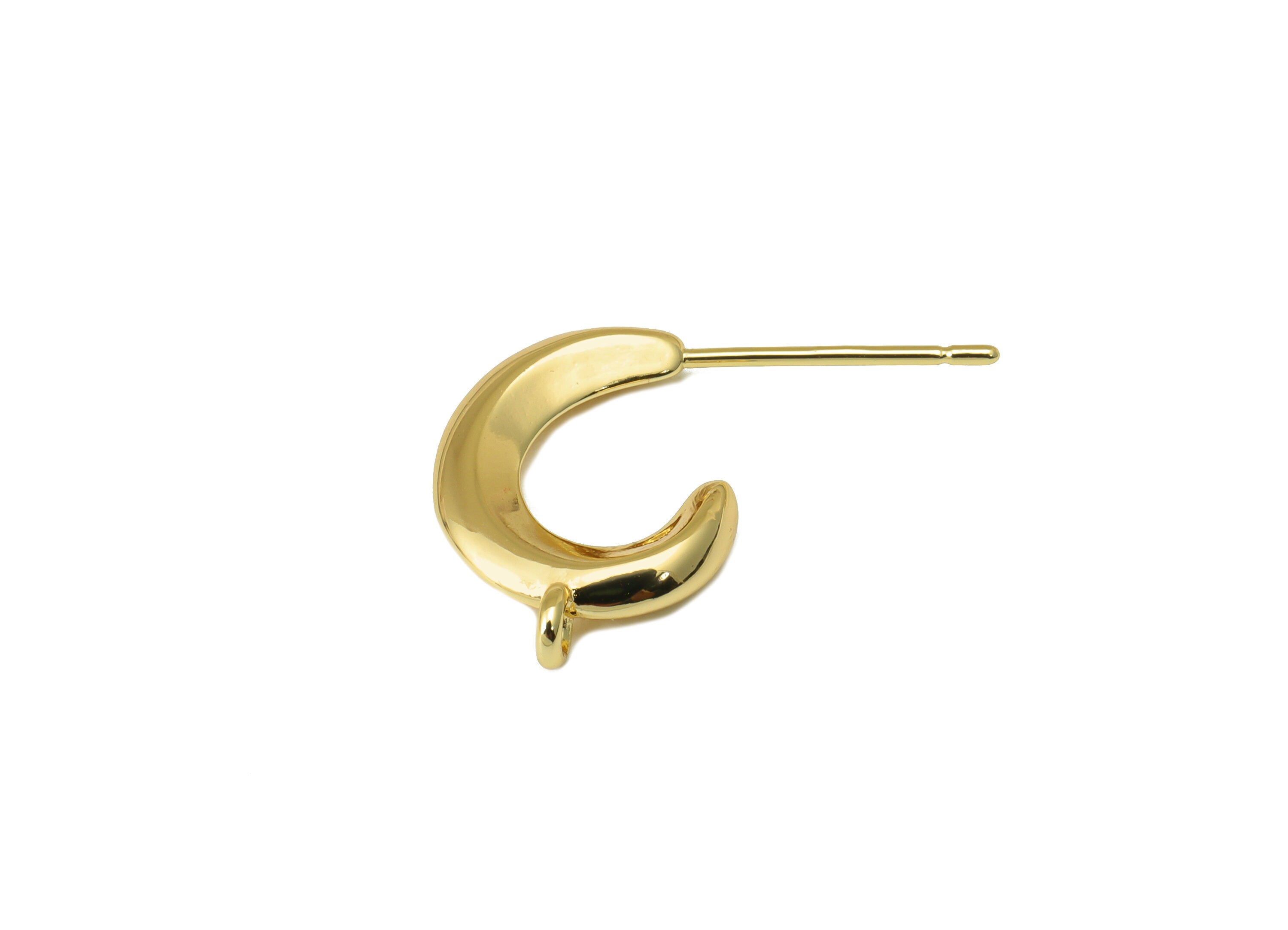 Brass Crescent Earring Stud - Brass Gold Moon Earring Post - Brass Moon Earring Post with Loop - 18k Real Gold plated - 20x17x3mm-RGP6588 - DOMEDBAZAAR