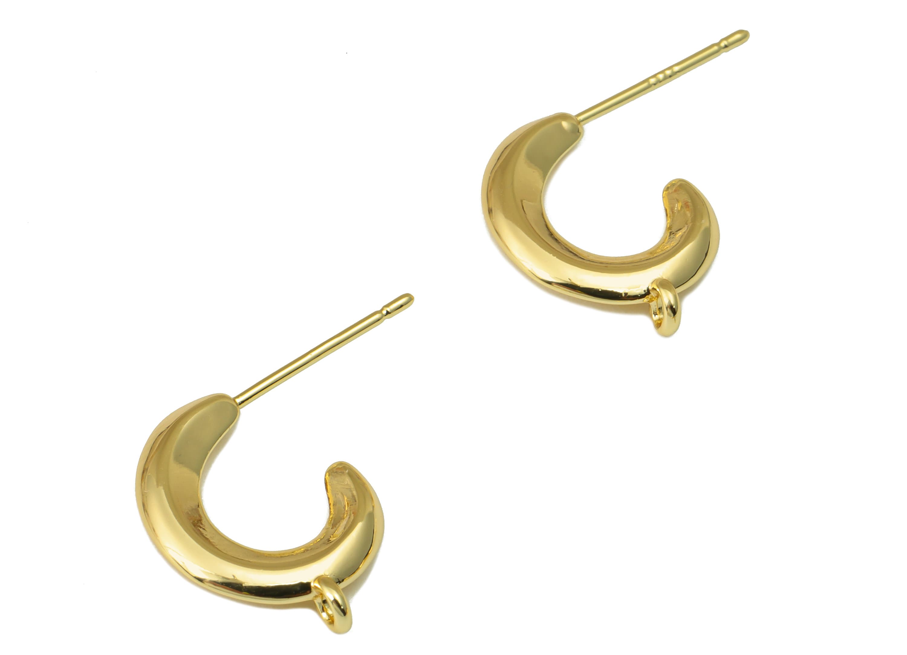 Brass Crescent Earring Stud - Brass Gold Moon Earring Post - Brass Moon Earring Post with Loop - 18k Real Gold plated - 20x17x3mm-RGP6588 - DOMEDBAZAAR