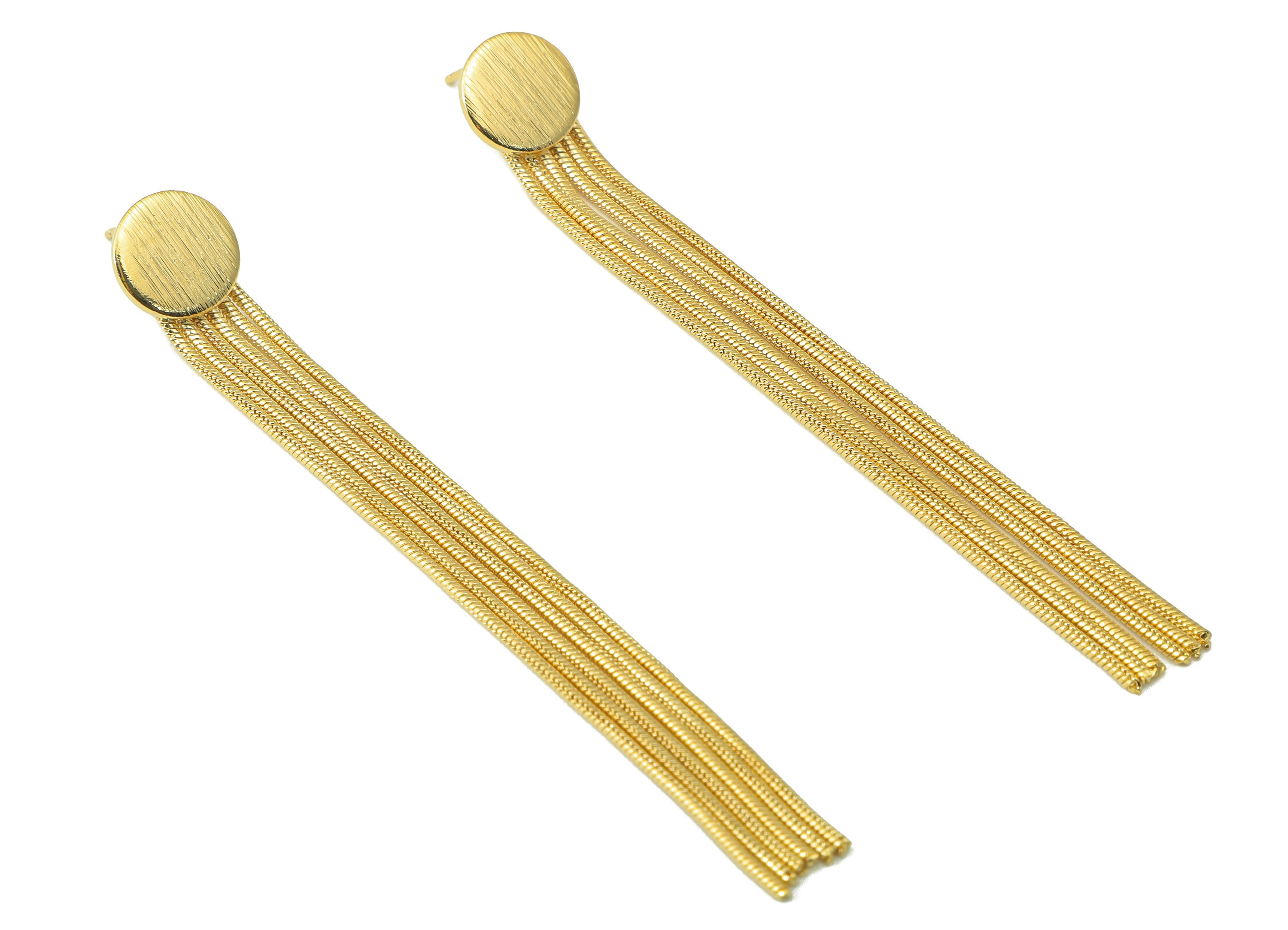 Brass Tassel Earring Stud - Brass Snake Chain Dangle Earring Post - Hanging Chain Earring Post - 18k Real Gold plated - 81x10x1mm-RGP6635 - DOMEDBAZAAR