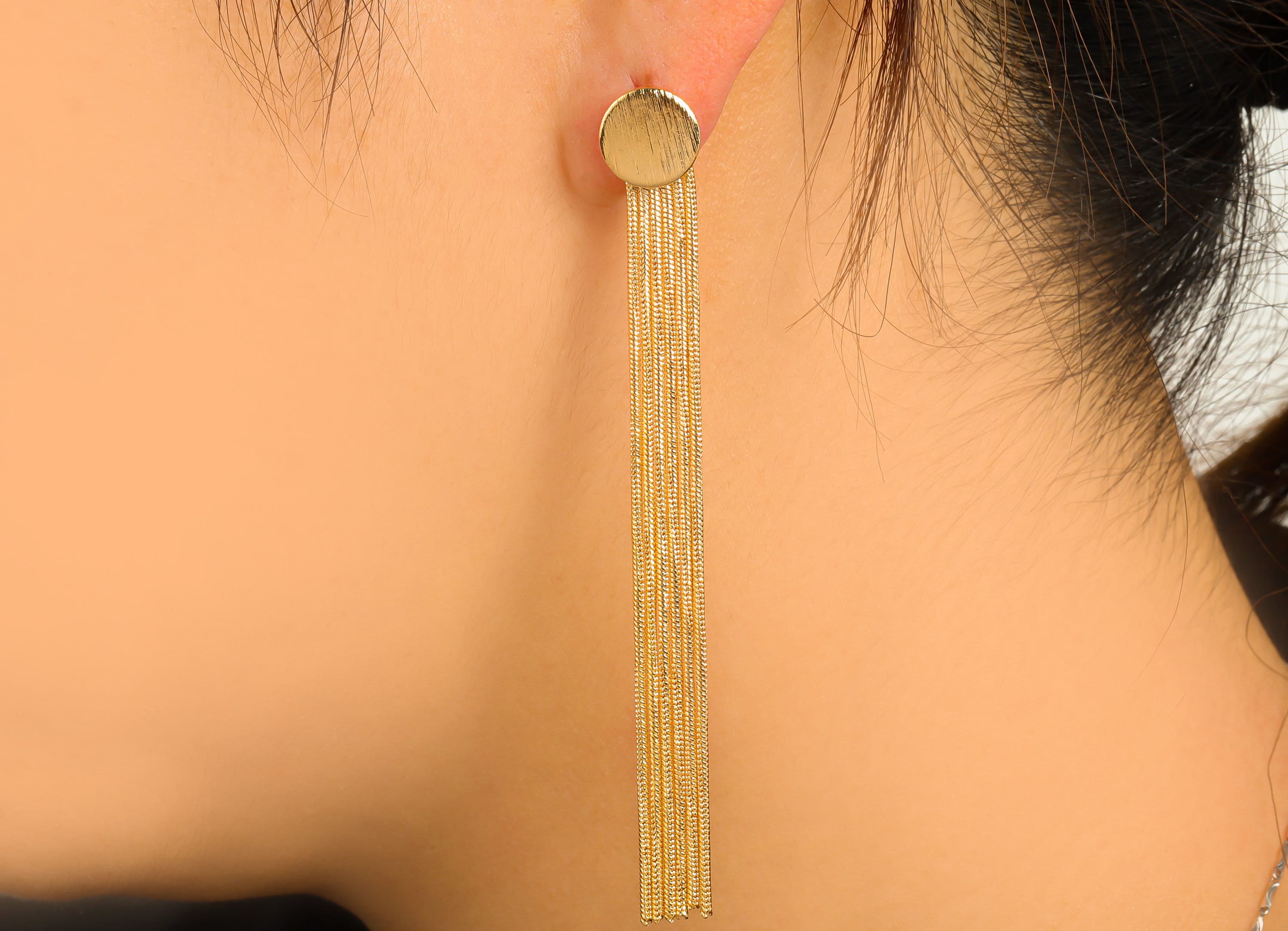 Brass Tassel Earring Stud - Brass Snake Chain Dangle Earring Post - Hanging Chain Earring Post - 18k Real Gold plated - 81x10x1mm-RGP6635 - DOMEDBAZAAR