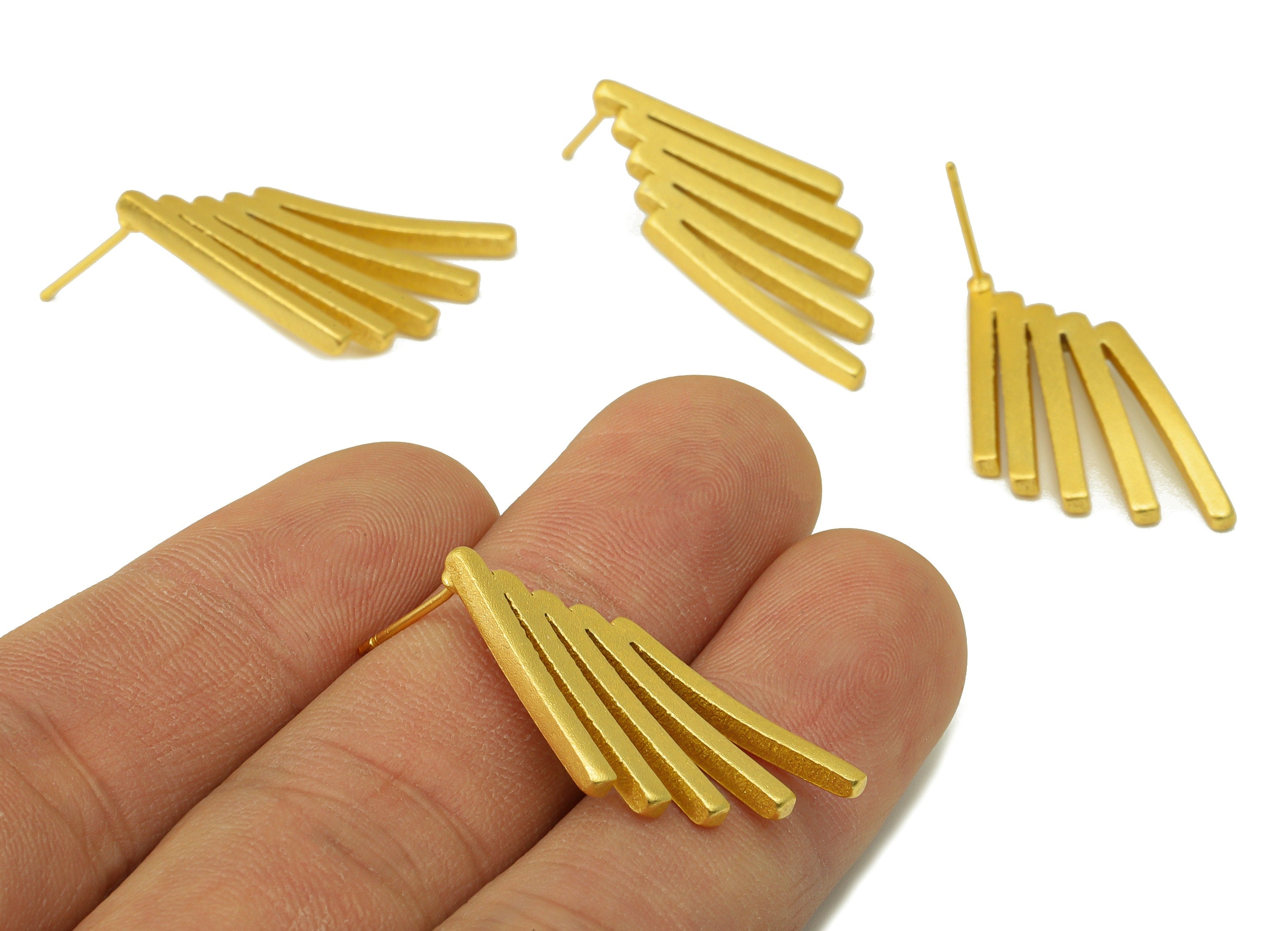 Brass Rectangular Earring Stud - Brass Textured Earring Post - Wing Earring Post -Gold Brass Earring -18k Real Gold plated-30x16x2mm-RGP6631 - DOMEDBAZAAR