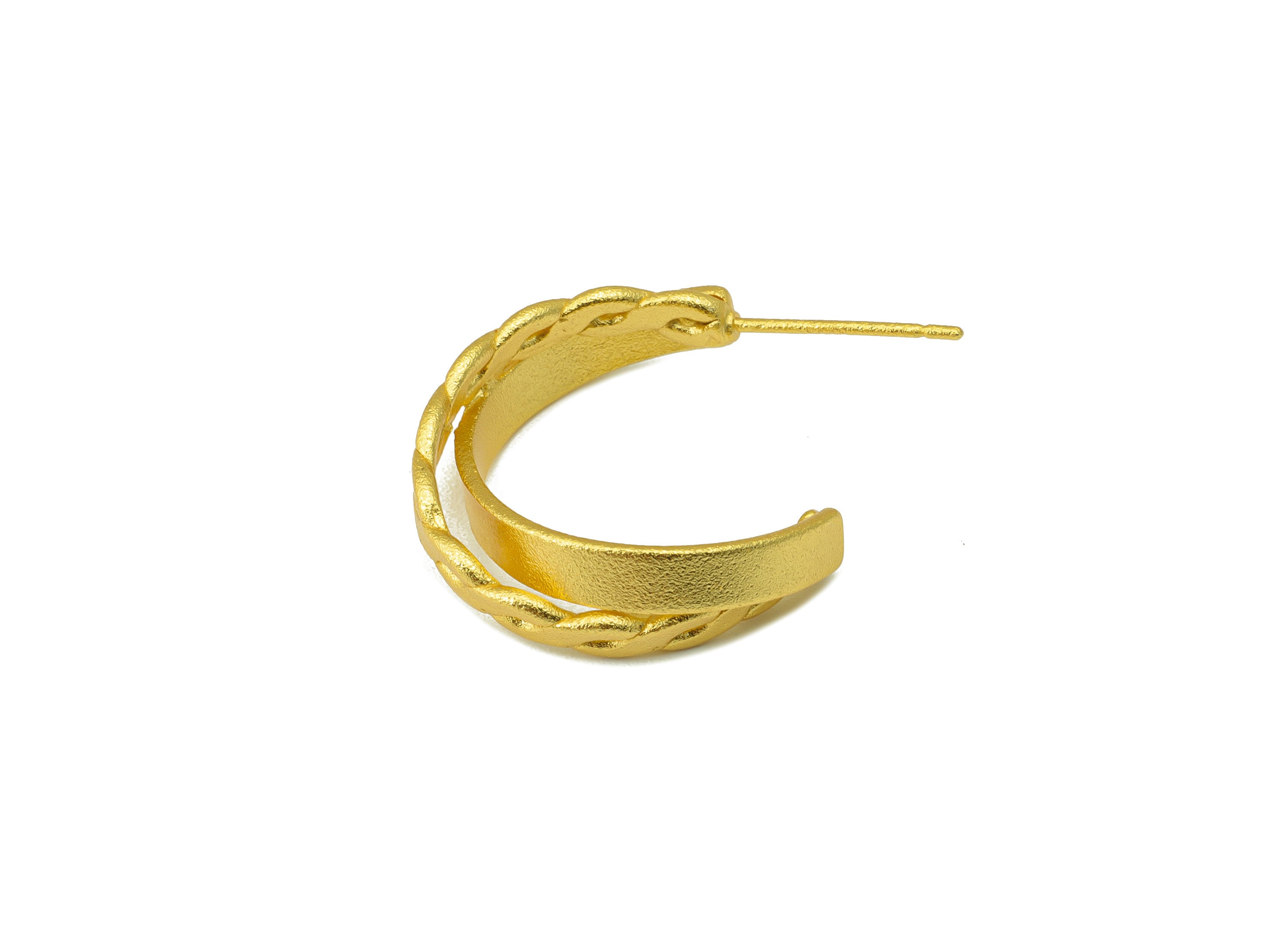 Brass Open Hoop Earring Stud - Brass Textured Chain Earring Post - Braid Hoop Earring Post - 18k Real Gold plated -26x20x3mm-RGP6630 - DOMEDBAZAAR
