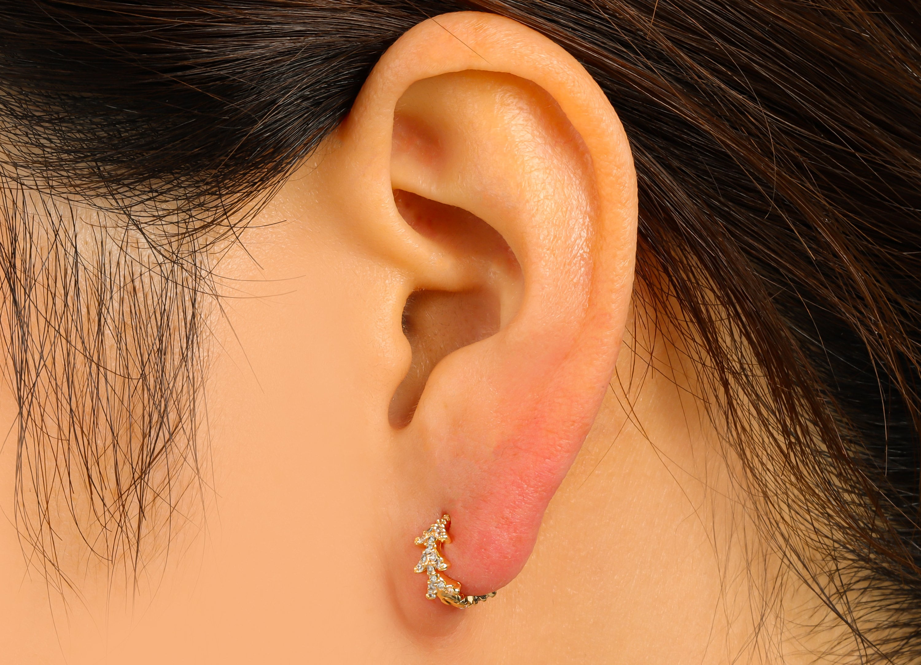 Brass Branch Earring Clasp - Brass CZ Arrow Hoop Clasp - Brass Ring Cubic Zirconia Hoop Clasp - 18K Real Gold Plated - 10x10x1.5mm- RGP6591 - DOMEDBAZAAR