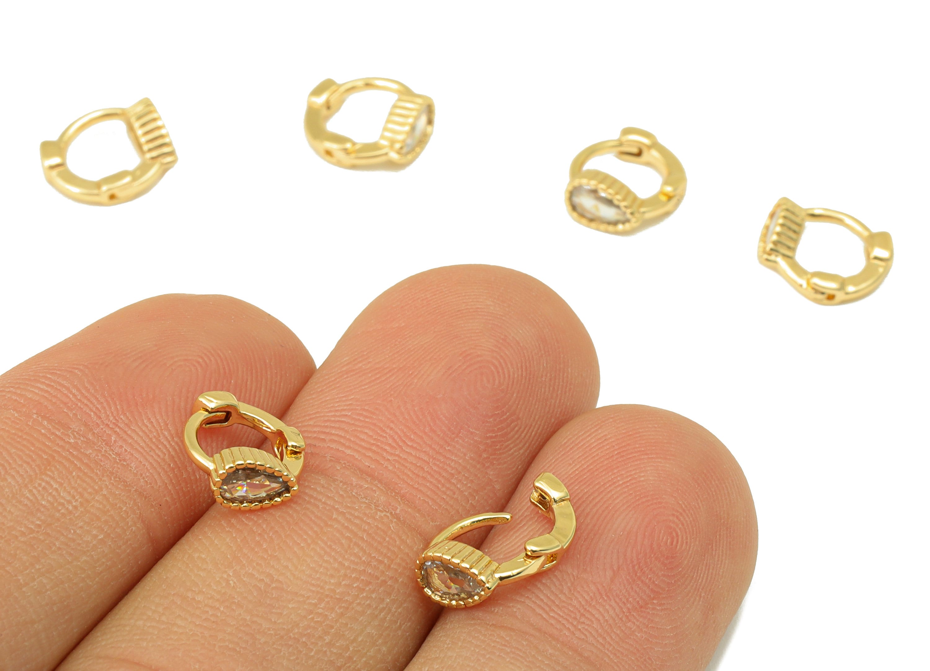 Brass Drop Earring Clasp - Brass CZ Teardrop Hoop Clasp - Mini Ring Cubic Zirconia Hoop Clasp - 18K Real Gold Plated - 9x8x2mm- RGP6614 - DOMEDBAZAAR