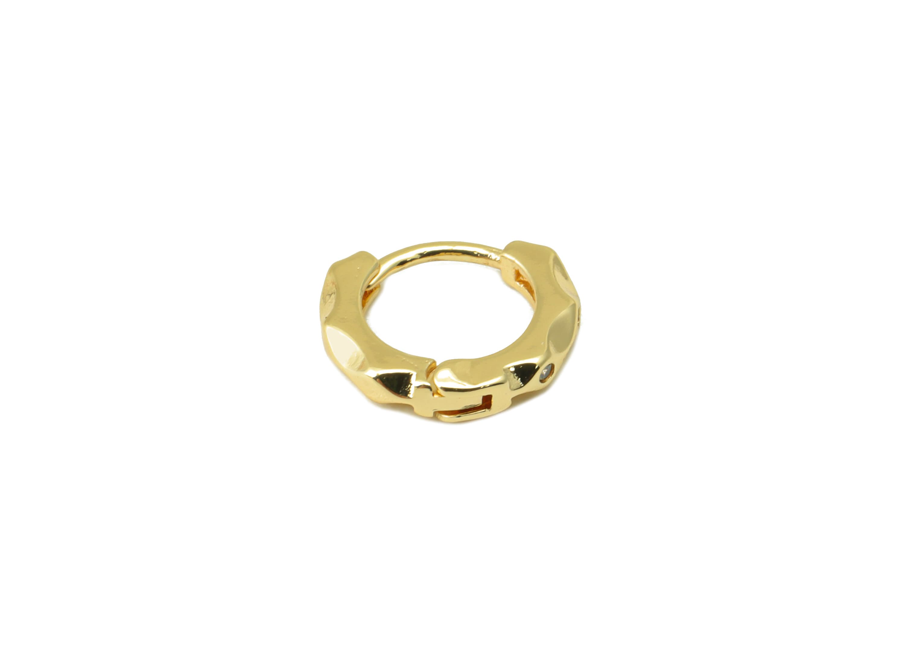 Brass Round Hoop Clasp - Brass Textured Huggie Earring Clasp - Mini Ring Cubic Zirconia Clasp - 18K Real Gold Plated - 10x9x1.9mm- RGP6618 - DOMEDBAZAAR