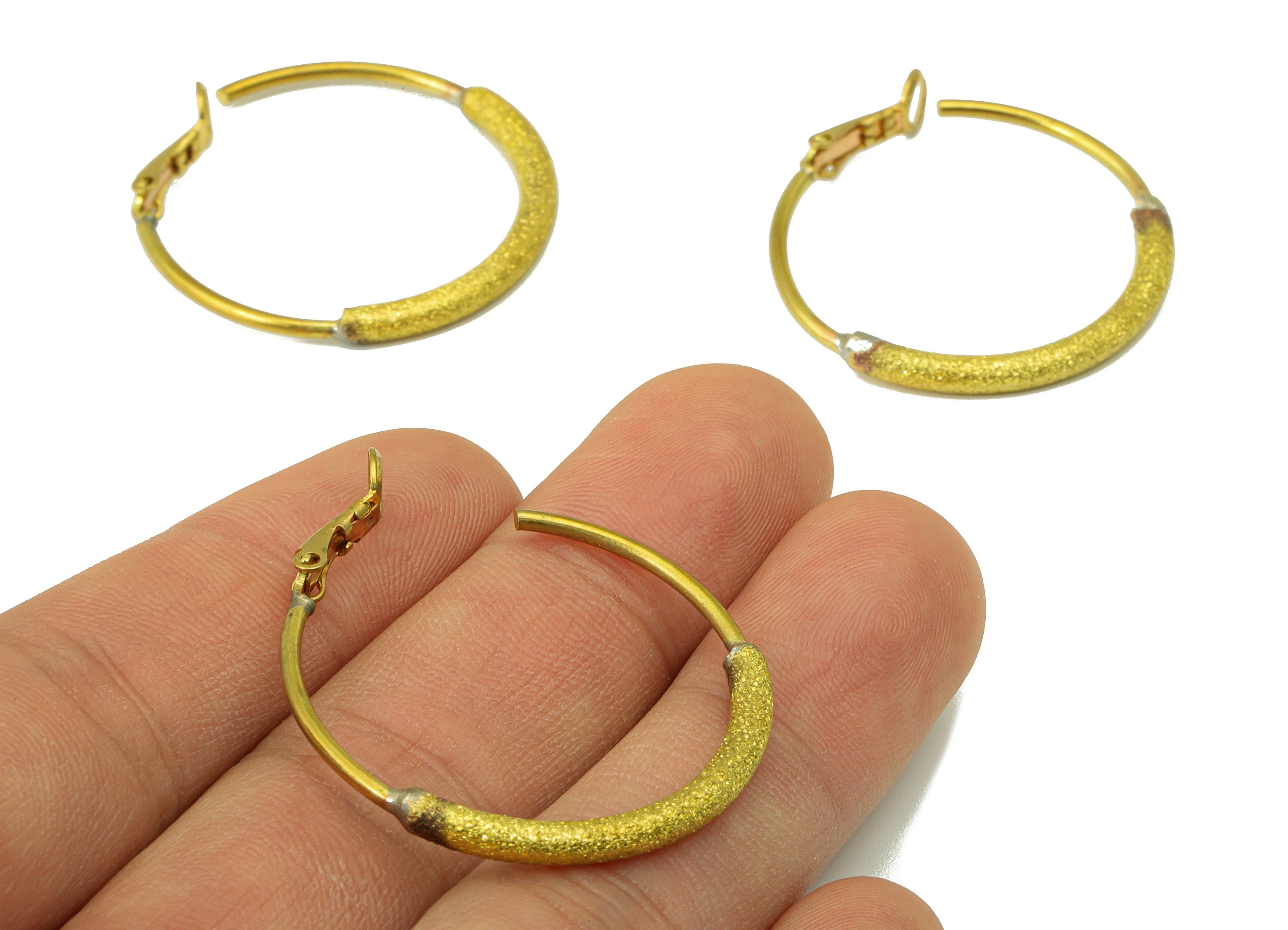 Brass Hoop Earring Stud - Raw Brass Round Hoop Earring Post - Light Textured Circle Earring Post -Earring Post - 38.28x33.41x 2.99mm- PP8517 - DOMEDBAZAAR