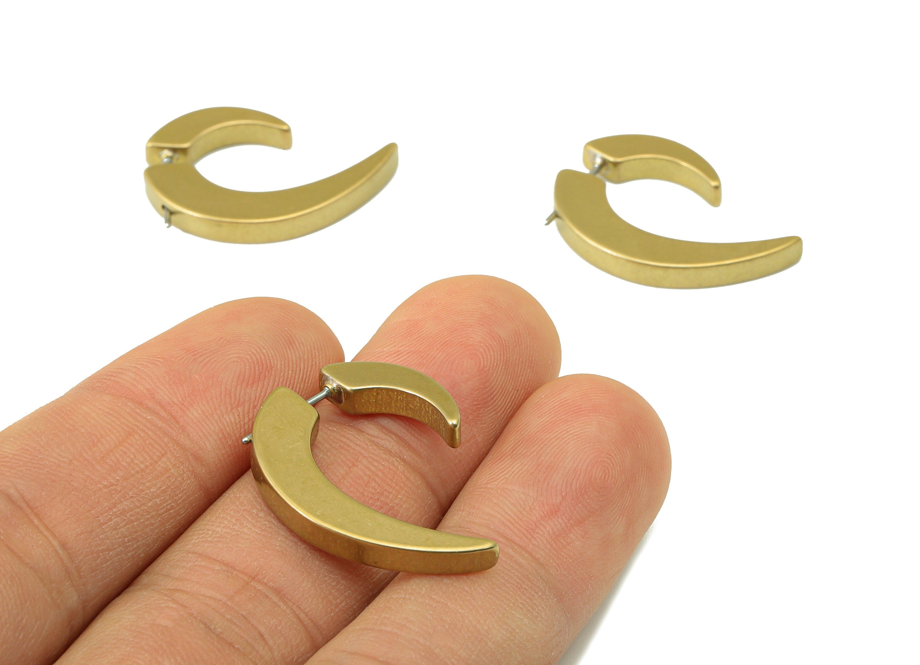 Brass Half Heart Earring Stud - Brass Earring Post - Brass Swivel Earring Post - Earring Post - Brass Earring Post - 27x15.19x3.24mm- PP8540 - DOMEDBAZAAR