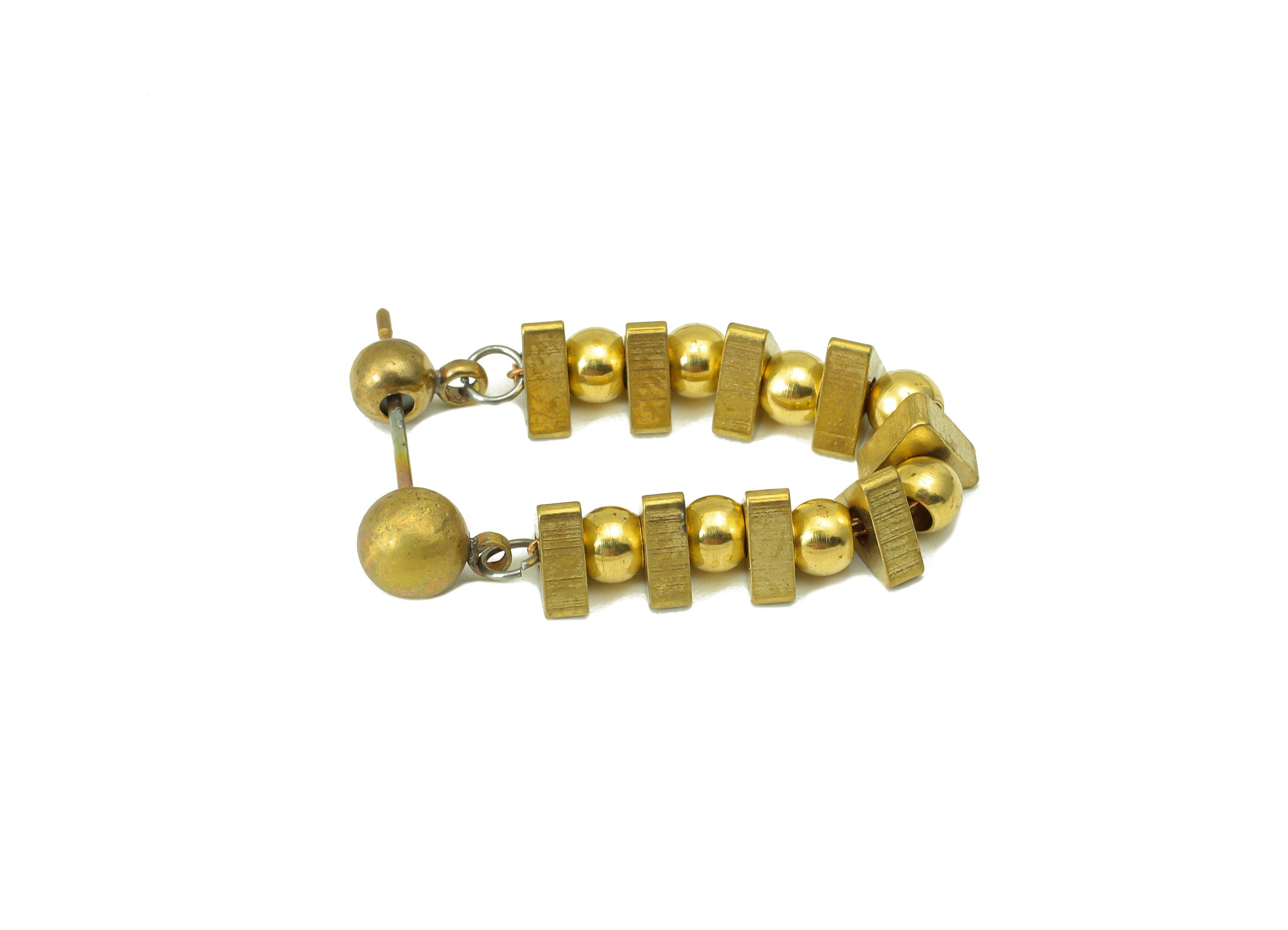Brass Round beads Earring Post - Brass Triangle Bead Chain Earring Stud - Hanging Beads Earring -Dangle Earring Post - 56.67x5.3x2mm- PP8537 - DOMEDBAZAAR