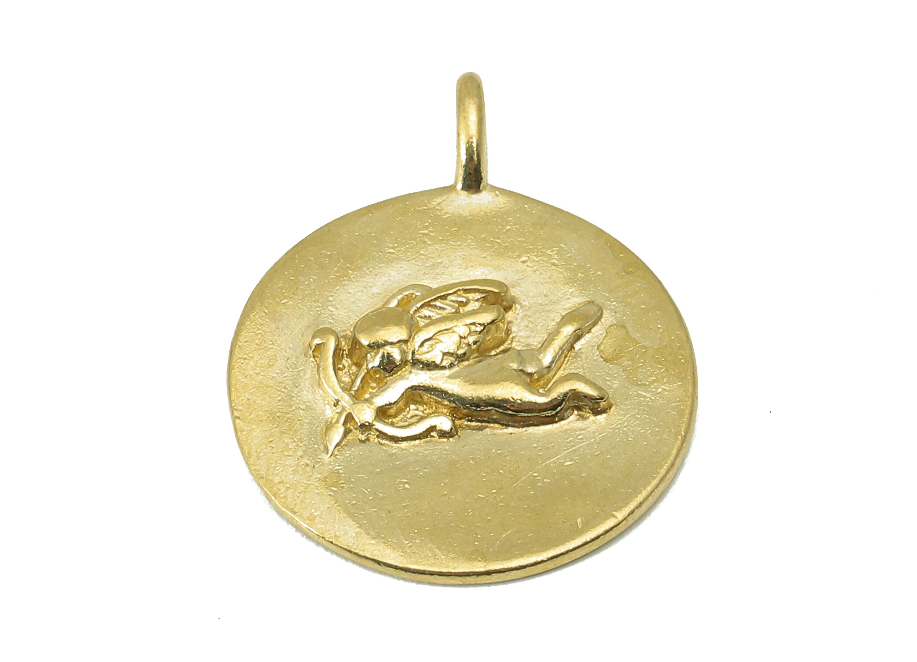 Raw Brass Arrow Love Earring Charm - Brass Cupid Round Charm - Brass Arrow Love Pendant - For Necklace -23.32x18.52x2.55mm - PP8322 - DOMEDBAZAAR