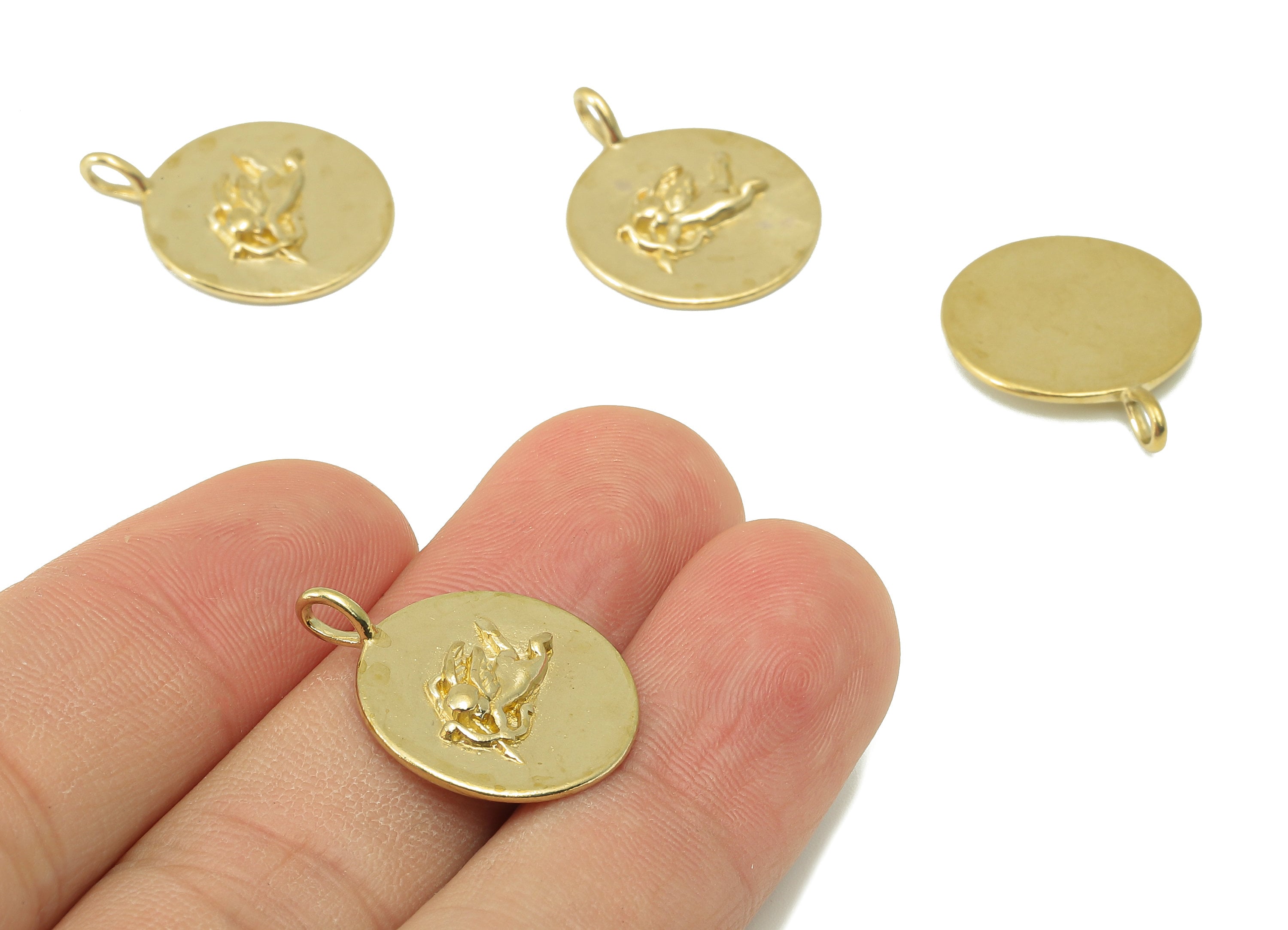 Raw Brass Arrow Love Earring Charm - Brass Cupid Round Charm - Brass Arrow Love Pendant - For Necklace -23.32x18.52x2.55mm - PP8322 - DOMEDBAZAAR