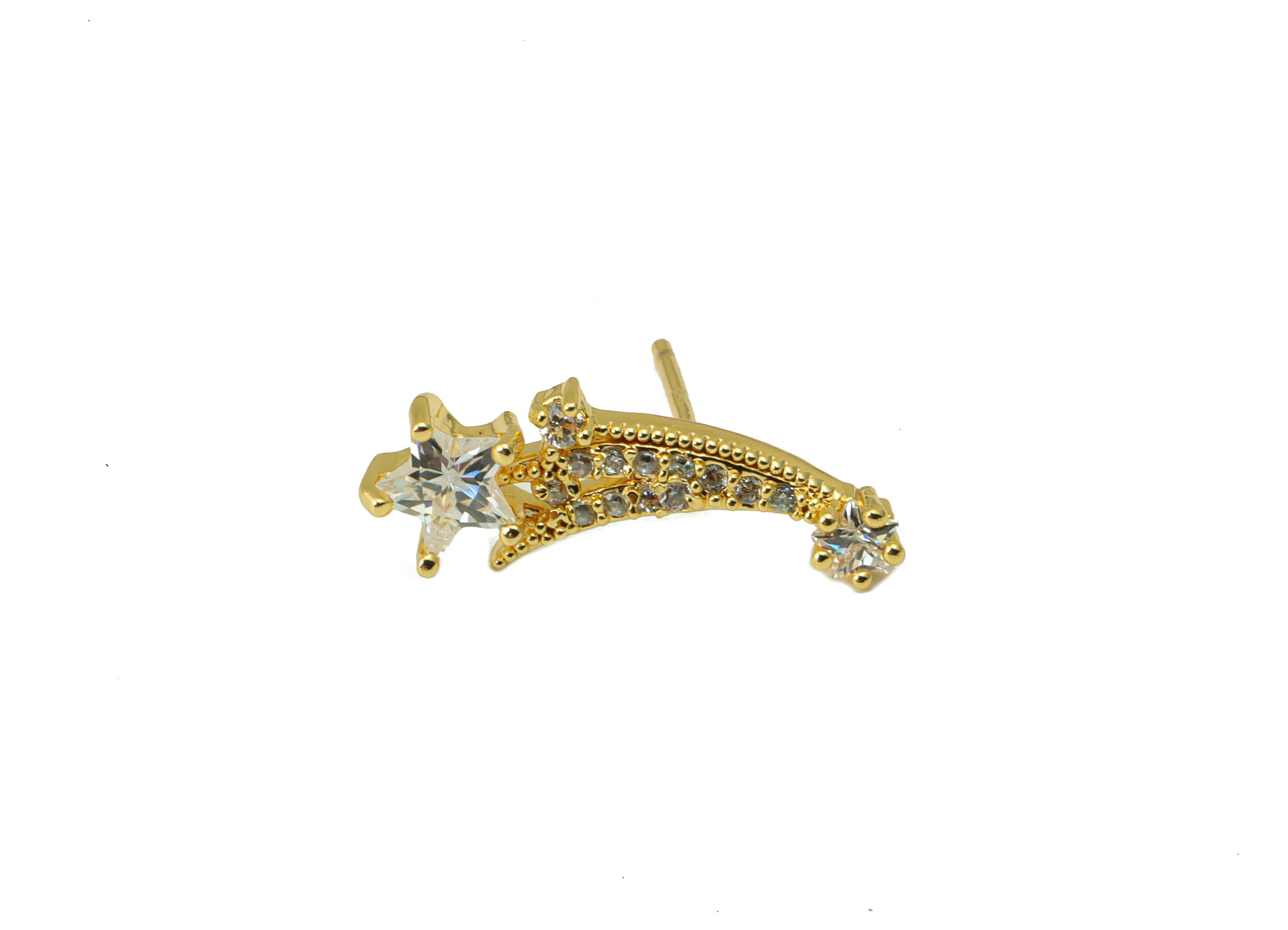 Brass Falling Star Earring Stud - Brass CZ Meteor Post - Cubic Zircon Post - Shooting Star Earring -18K Real Gold Plated -19x7x3mm-RGP6482 - DOMEDBAZAAR