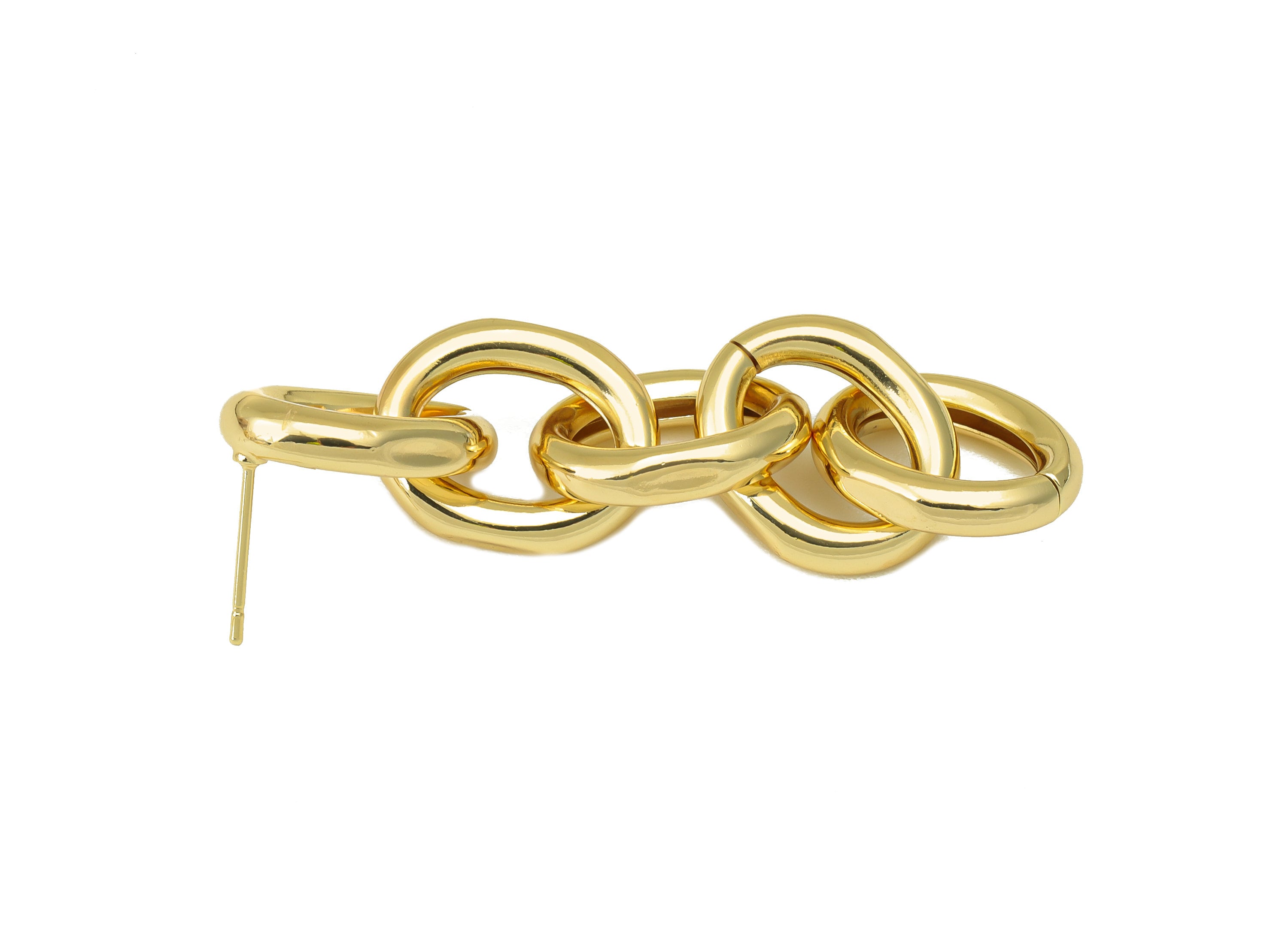 Brass Oval Earring Stud - Brass Ellipse Post - Hanging Oval Earring Post -Cable Chain Dangle Earring -18K Real Gold Plated-62x13x3mm-RGP6481 - DOMEDBAZAAR