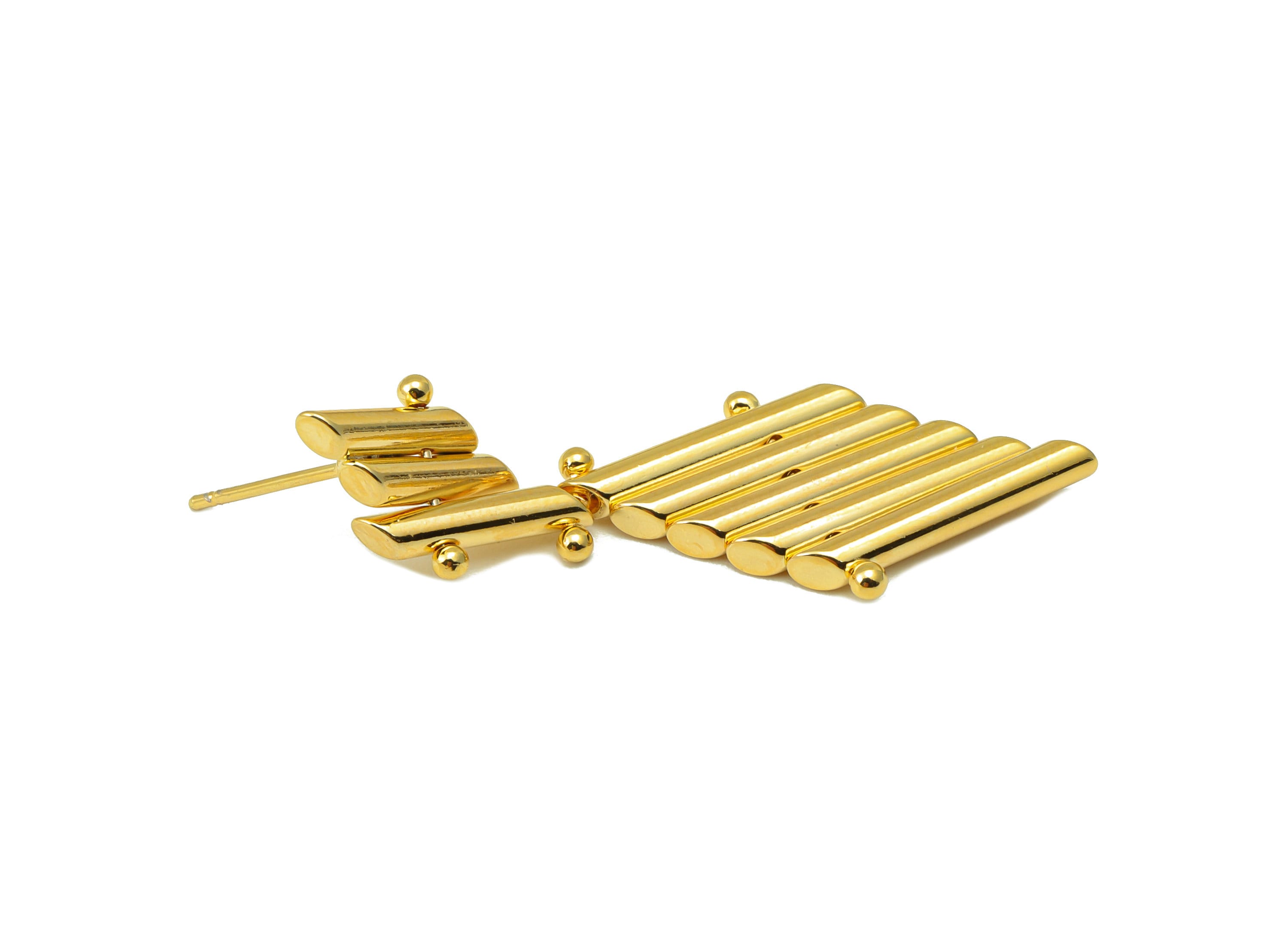 Brass Bar Earring Stud - Brass Long Bar Post - Brass Hanging Pan Flute Dangle Earring Post- 18K Real Gold Plated -39.72x15.54x2.56mm-RGP6542 - DOMEDBAZAAR