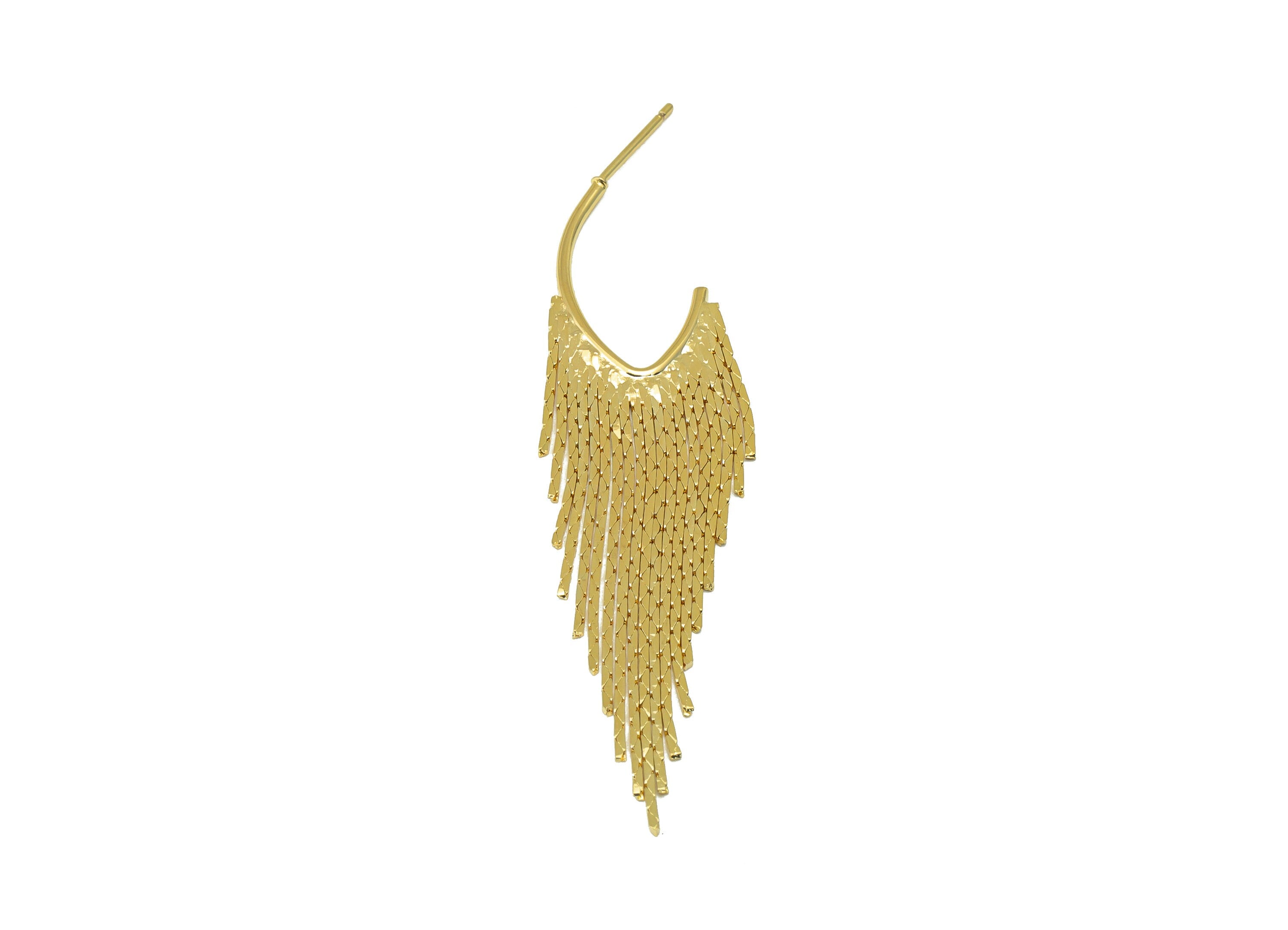 Brass Tassel Earring Stud - Brass Notch Eye Post - Snake Chain Dangle Earring - 18K Real Gold Plated - 72x15.89x1.26mm - RGP6501 - DOMEDBAZAAR