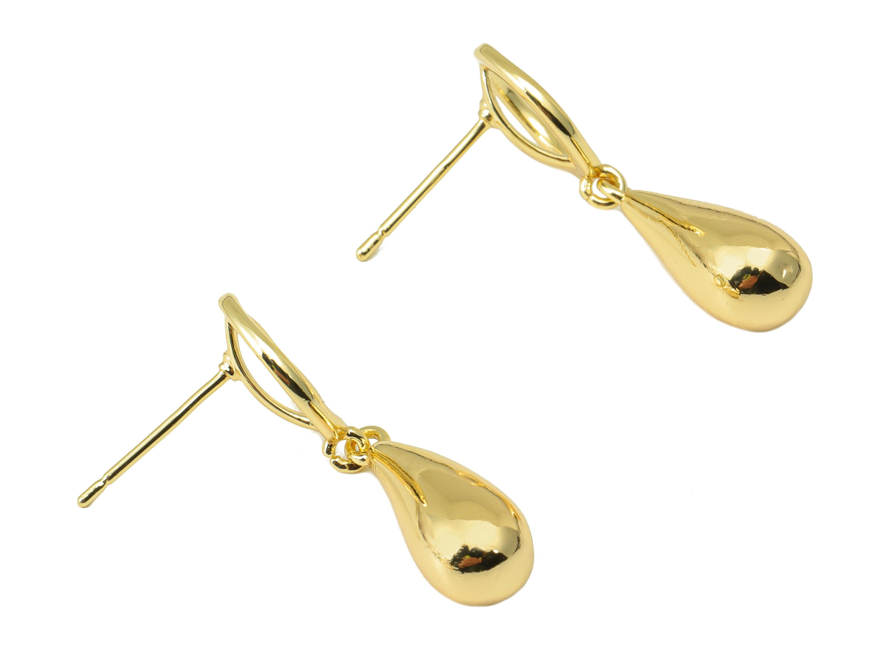 Brass Drop Earring Stud - Brass Round Earring Post - Teardrop Thick Earring Post - 18K Real Gold Plated - 28.78x10.75x 6.71mm-RGP6571 - DOMEDBAZAAR