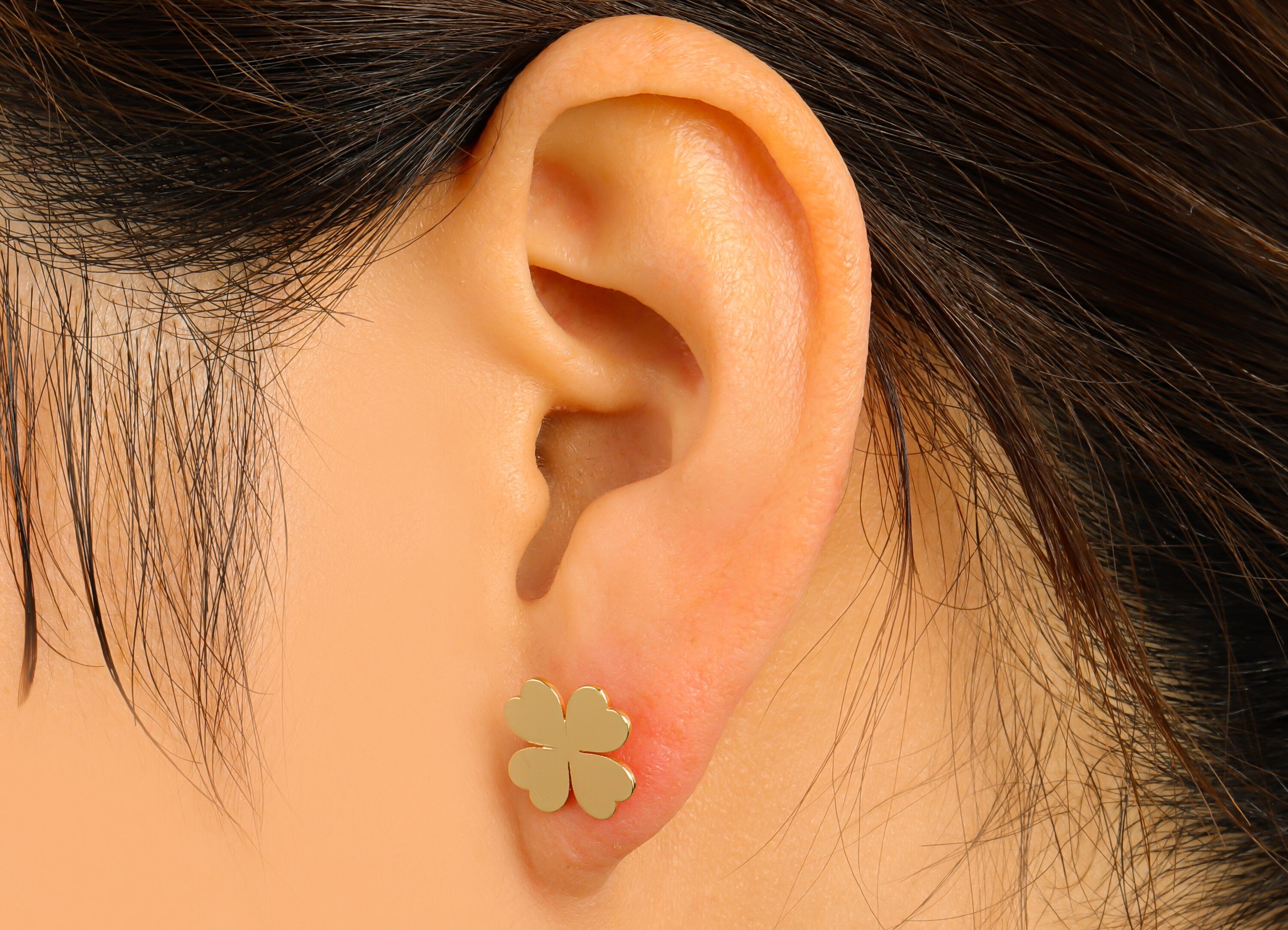Brass Heart Earring Stud - Brass Heart Earring Post - Four Leaf Clover - Gold Clover Earring- 18K Real Gold Plated - 11x 11x 0.63mm-RGP6585G - DOMEDBAZAAR