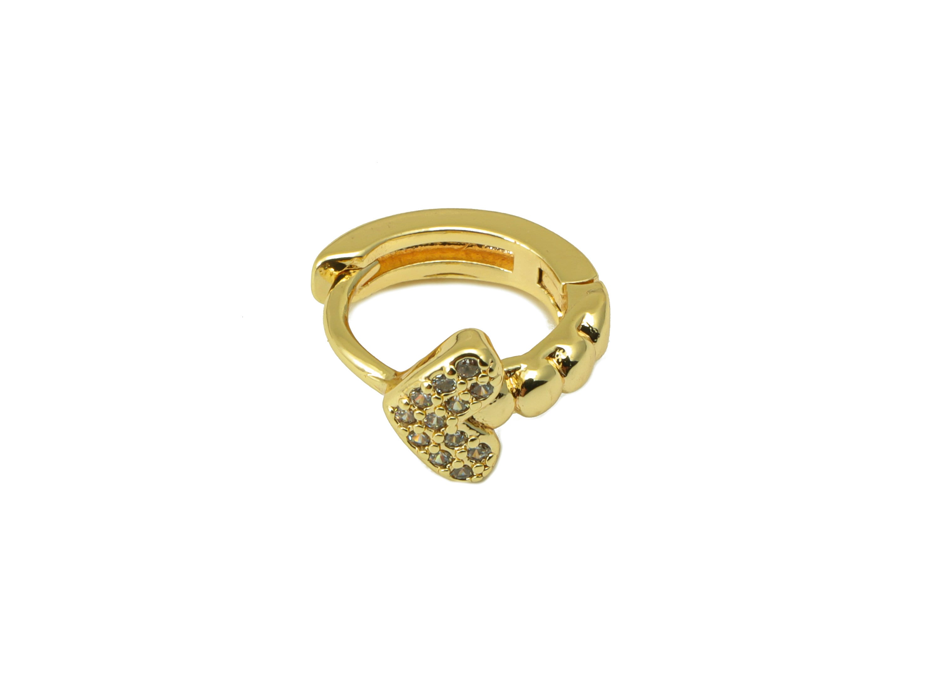 Brass Hoop Earring Clasp - Brass Heart Clasp -Mini Ring Cubic Zirconia Clasp -Heart Huggie Clasp-18K Real Gold Plated-12x11x2.28mm -RGP6525 - DOMEDBAZAAR