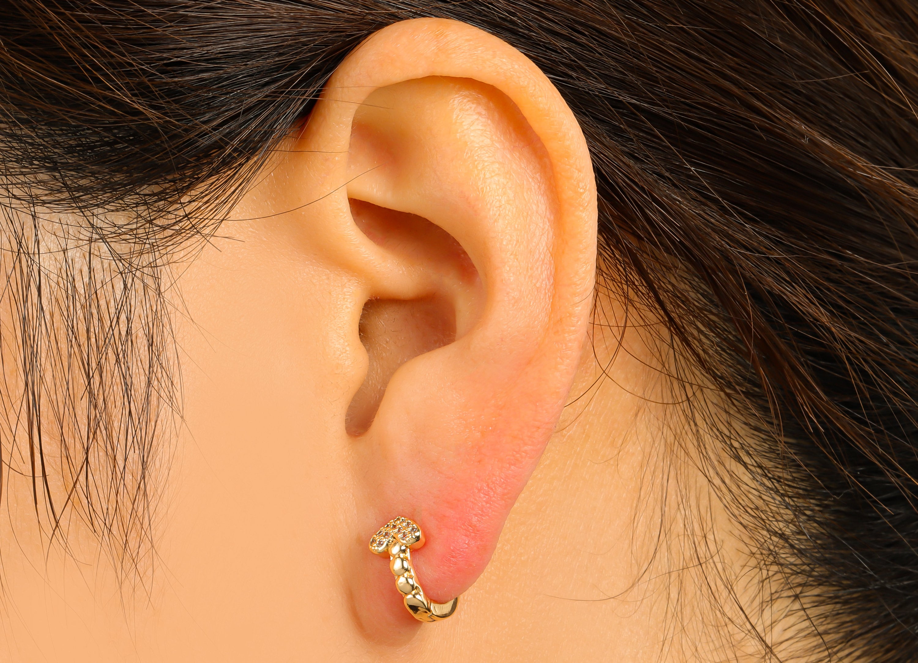 Brass Hoop Earring Clasp - Brass Heart Clasp -Mini Ring Cubic Zirconia Clasp -Heart Huggie Clasp-18K Real Gold Plated-12x11x2.28mm -RGP6525 - DOMEDBAZAAR