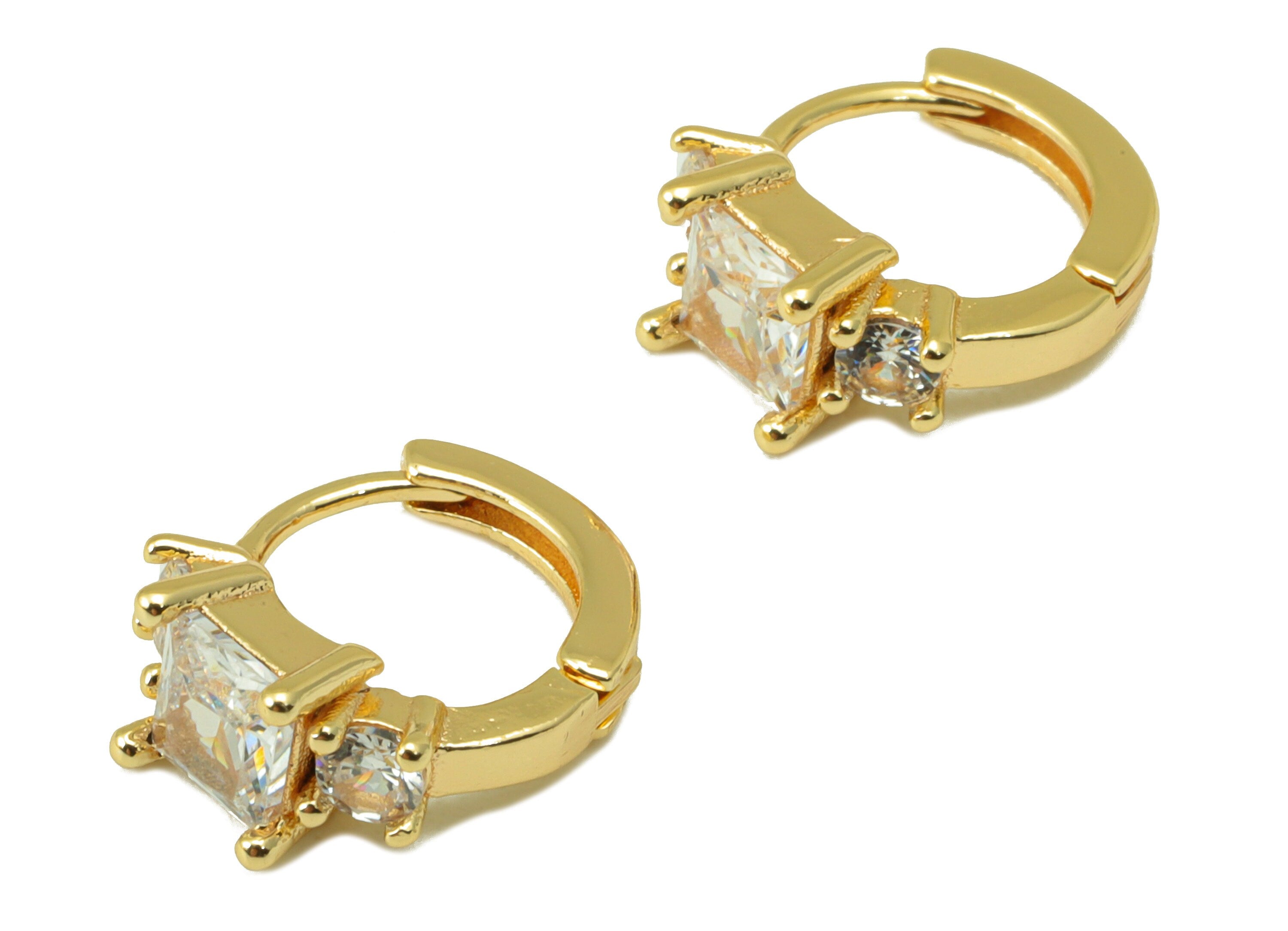 Brass Hoop Earring Clasp - Brass Crown Clasp -Mini Ring Cubic Zirconia Princess Huggie Clasp -18K Real Gold Plated-13x10x3.51mm -RGP6550 - DOMEDBAZAAR