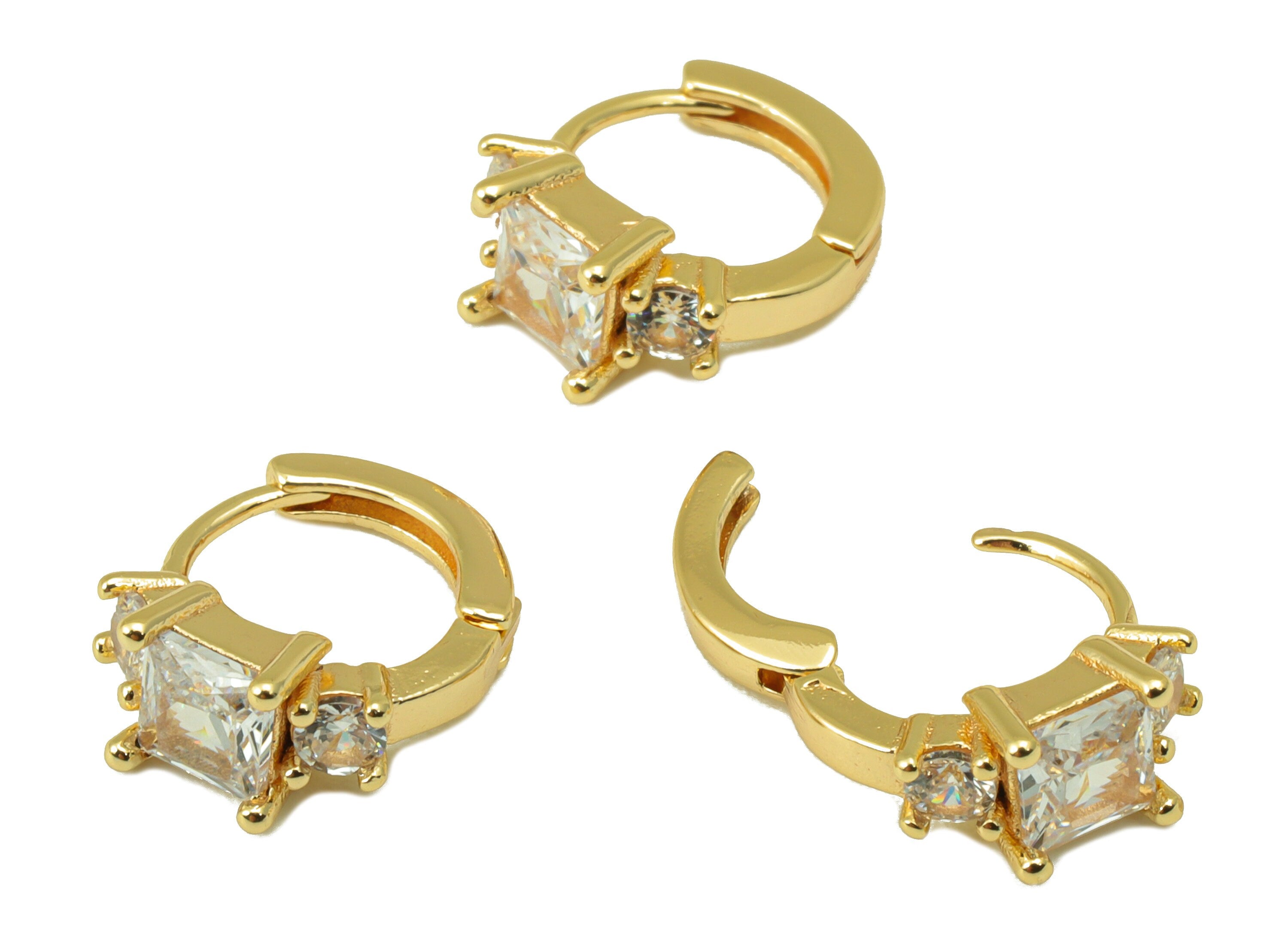 Brass Hoop Earring Clasp - Brass Crown Clasp -Mini Ring Cubic Zirconia Princess Huggie Clasp -18K Real Gold Plated-13x10x3.51mm -RGP6550 - DOMEDBAZAAR