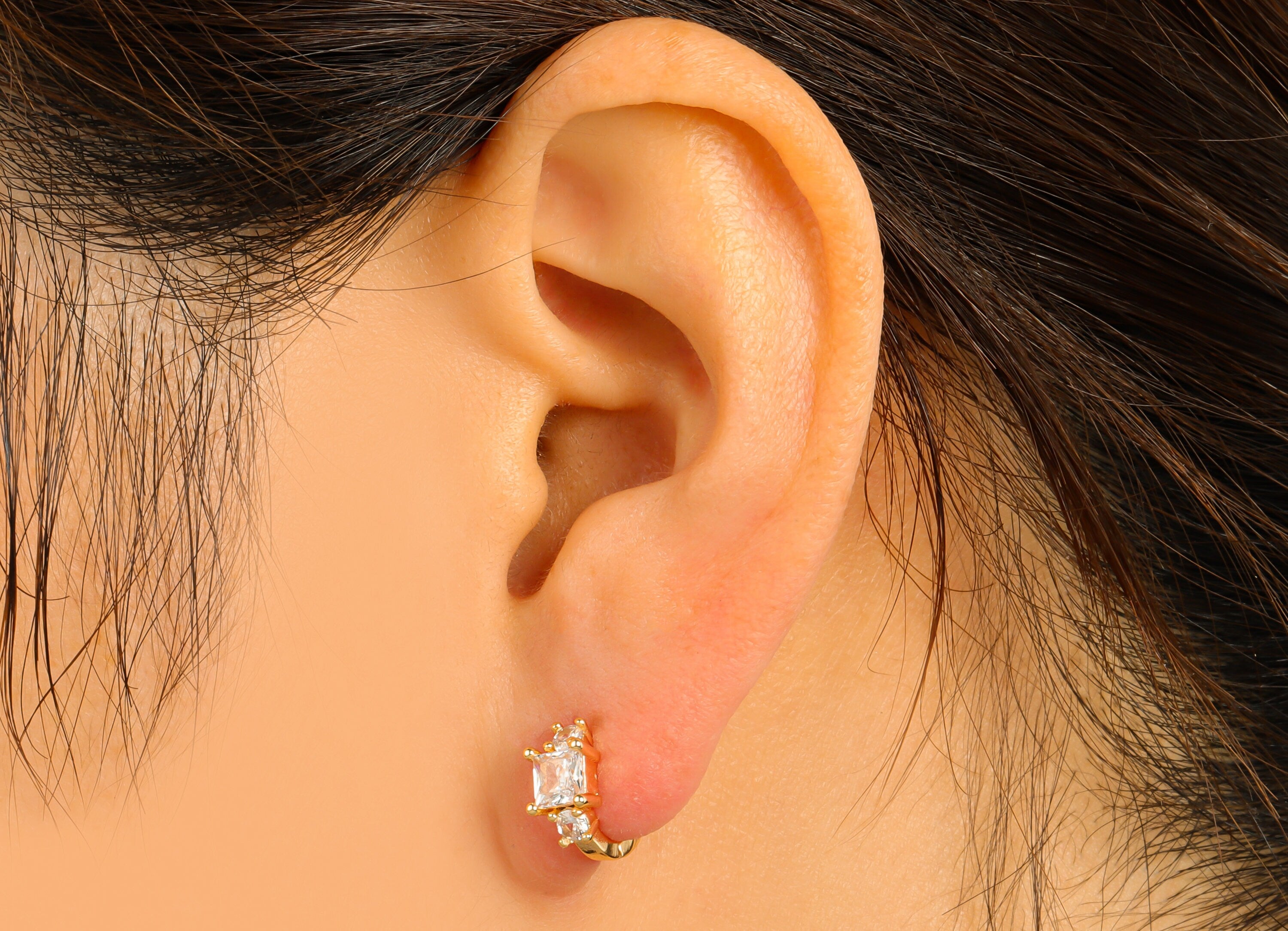 Brass Hoop Earring Clasp - Brass Crown Clasp -Mini Ring Cubic Zirconia Princess Huggie Clasp -18K Real Gold Plated-13x10x3.51mm -RGP6550 - DOMEDBAZAAR