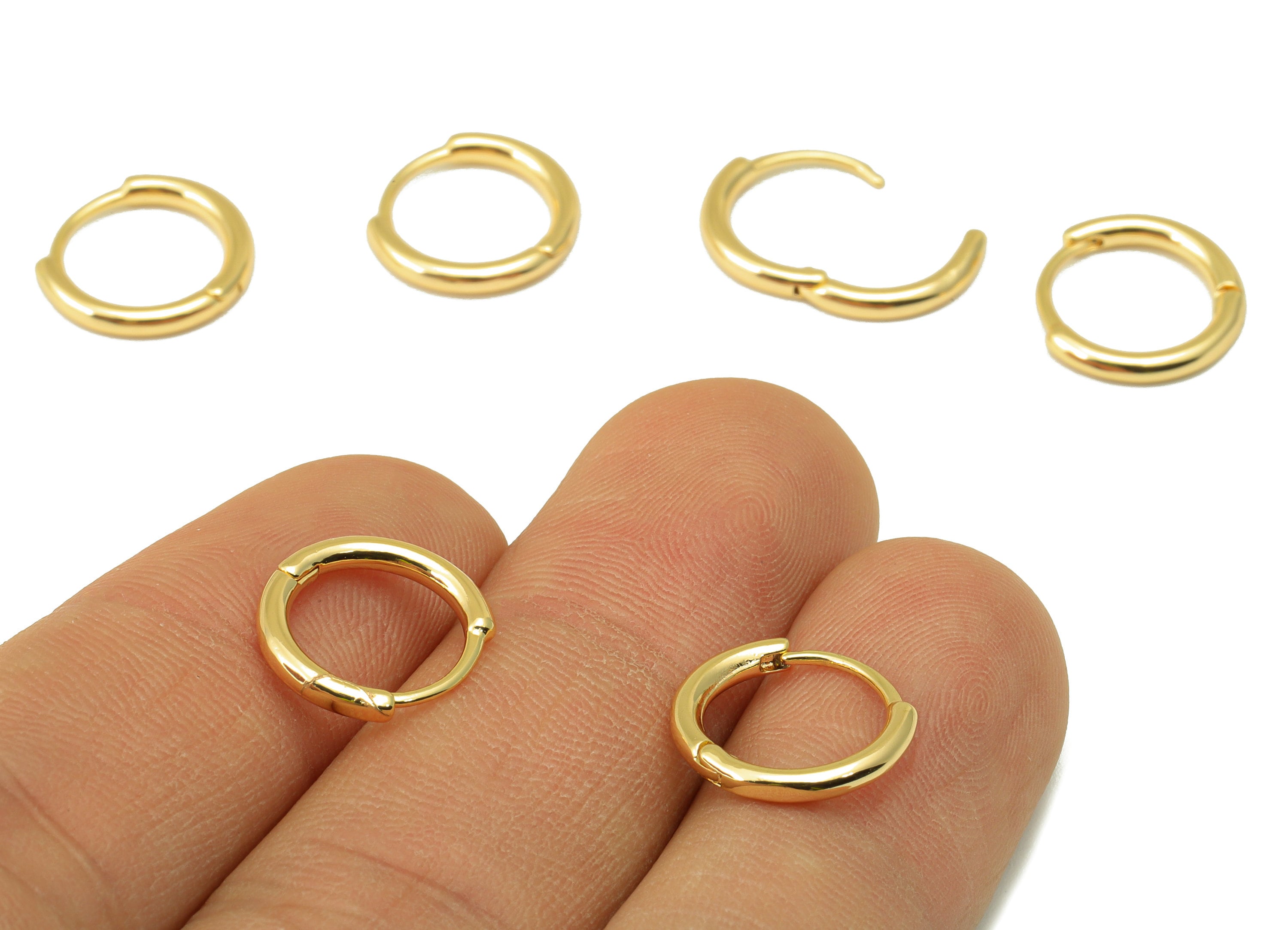 Brass Hoop Earring Clasp - Brass Round Hoop Clasp -Circle Huggie Hoop Clasp -18K Real Gold Plated - 12.94x12.07x1.87mm - RGP6554 - DOMEDBAZAAR
