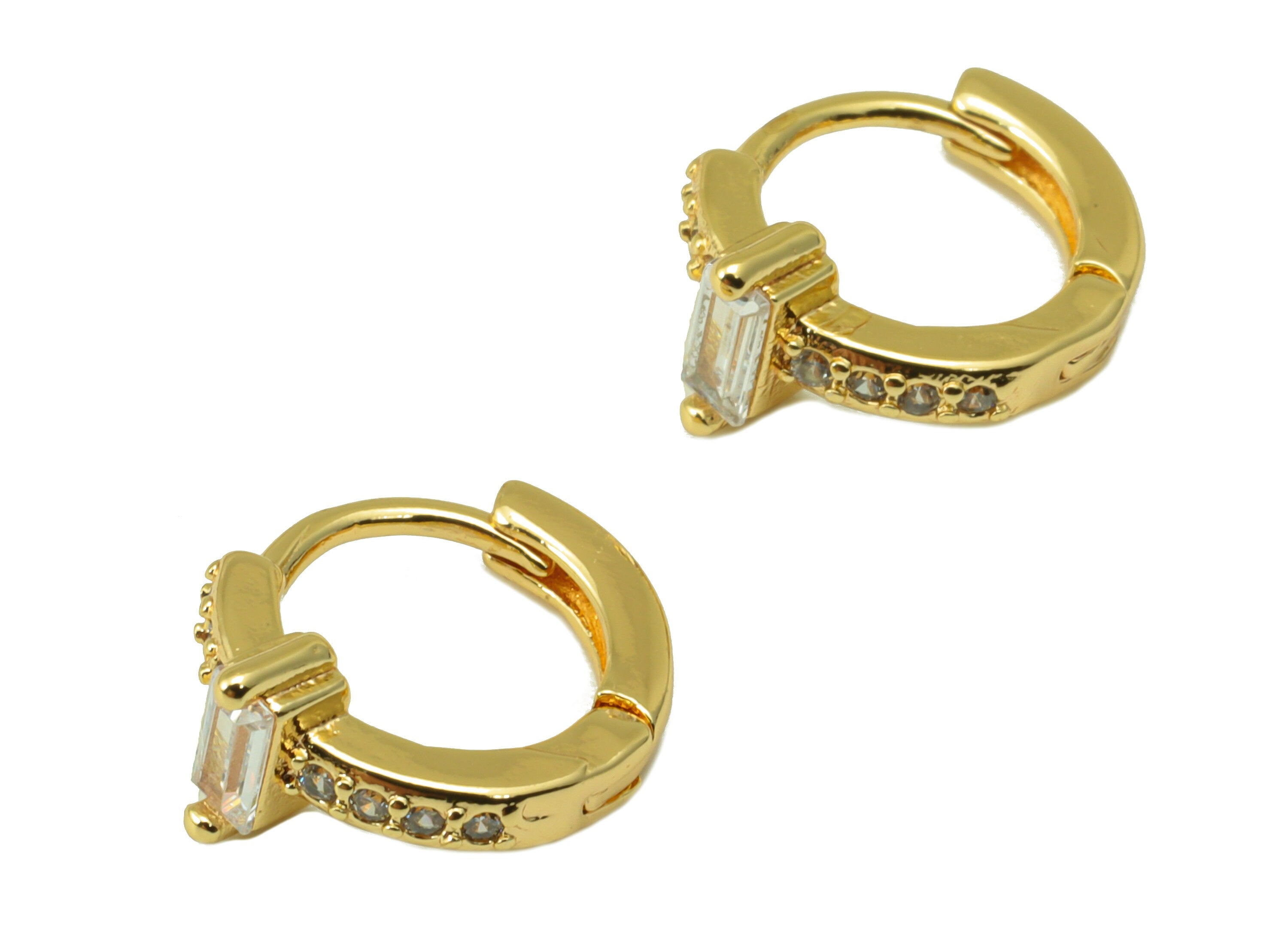 Brass Hoop Earring Clasp - Brass Emerald Clasp -Mini Ring Cubic Zirconia Huggie Clasp -18K Real Gold Plated- 11.93x 10.44x 2.88mm -RGP6526 - DOMEDBAZAAR