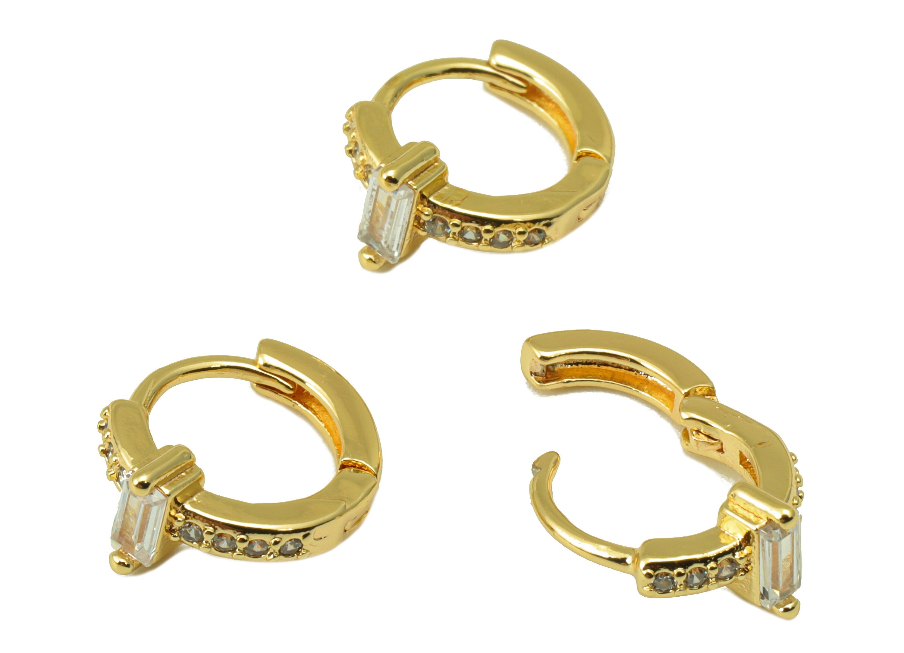 Brass Hoop Earring Clasp - Brass Emerald Clasp -Mini Ring Cubic Zirconia Huggie Clasp -18K Real Gold Plated- 11.93x 10.44x 2.88mm -RGP6526 - DOMEDBAZAAR