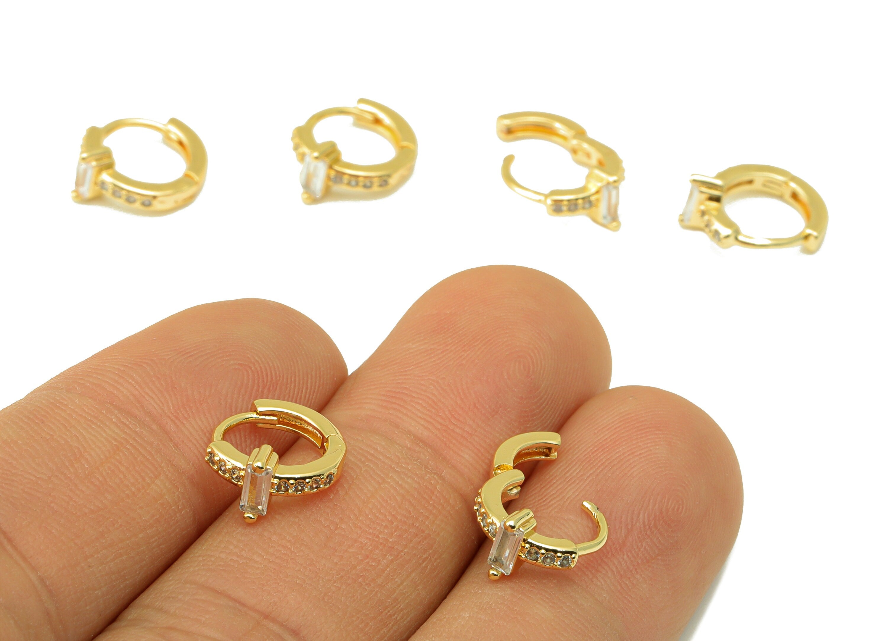 Brass Hoop Earring Clasp - Brass Emerald Clasp -Mini Ring Cubic Zirconia Huggie Clasp -18K Real Gold Plated- 11.93x 10.44x 2.88mm -RGP6526 - DOMEDBAZAAR