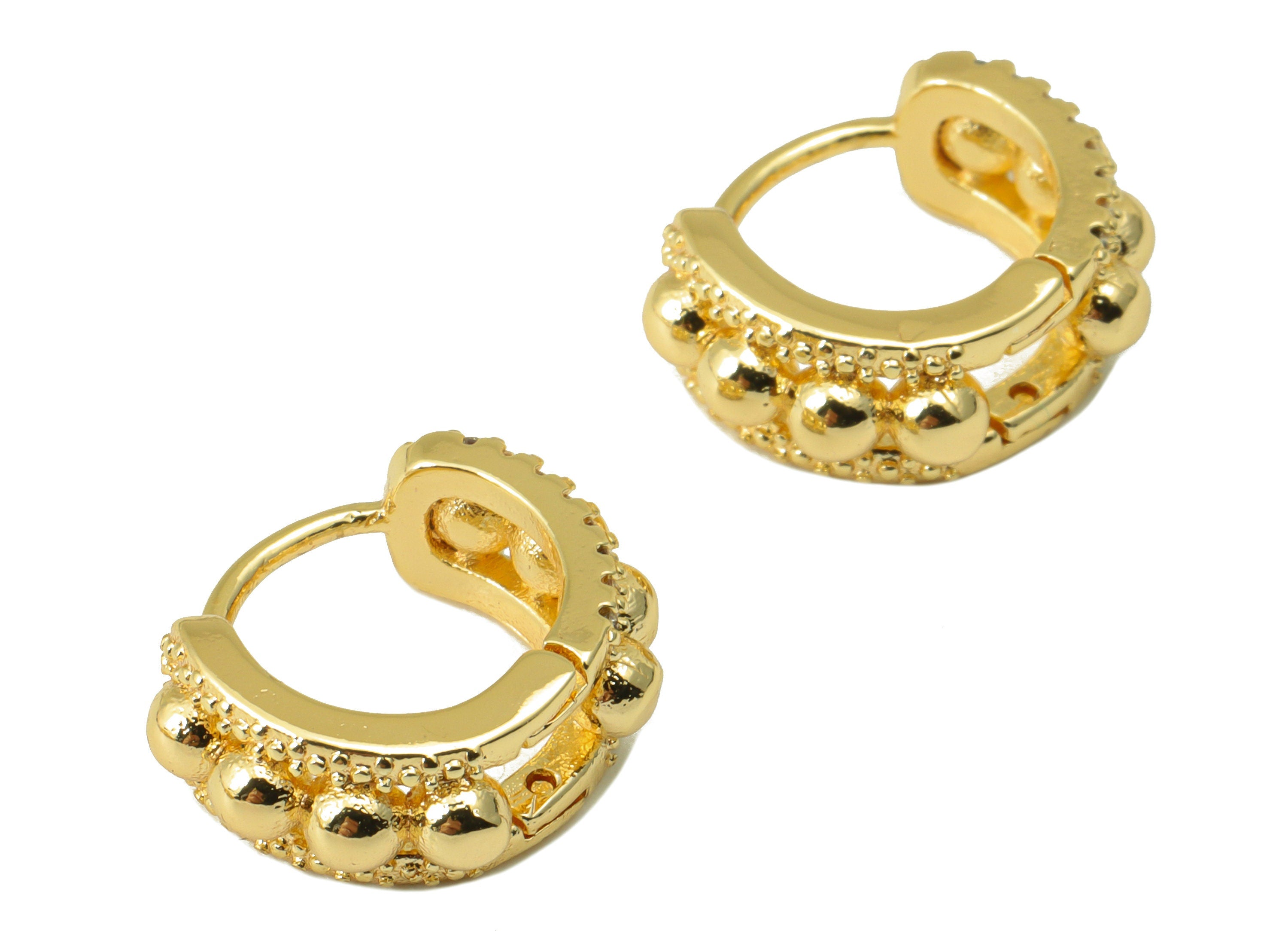 Brass Hoop Earring Clasp - Brass Ball Pattered Clasp -Mini Ring Cubic Zirconia Huggie Clasp -18K Real Gold Plated- 16x13x2.42mm -RGP6565 - DOMEDBAZAAR