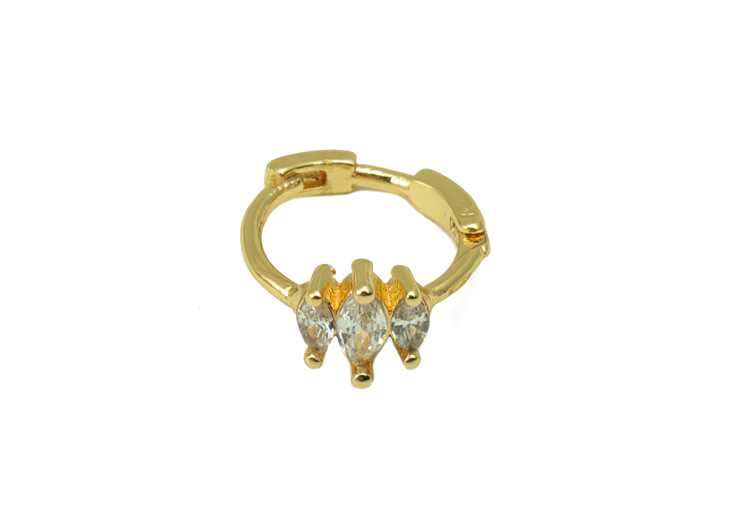 Brass Hoop Earring Clasp - Brass Marquise Clasp -Mini Ring Cubic Zirconia Huggie Clasp -18K Real Gold Plated- 10.4x 9.8x 2mm -RGP6552 - DOMEDBAZAAR