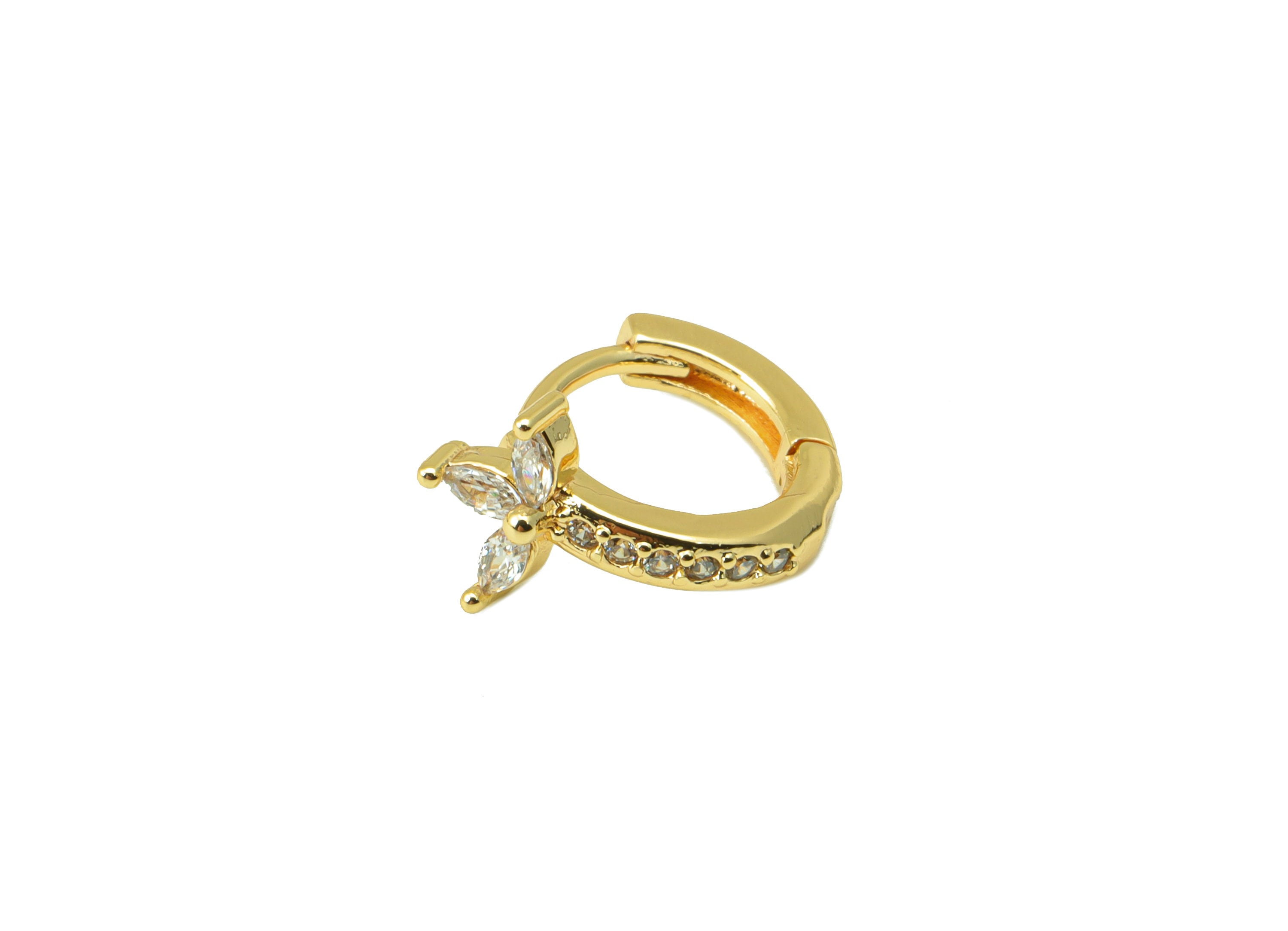 Brass Hoop Earring Clasp - Marquise Clasp -Mini Ring Cubic Zirconia Huggie Clasp -Flower Clasp -18K Real Gold Plated-13x10x3.01mm -RGP6523 - DOMEDBAZAAR