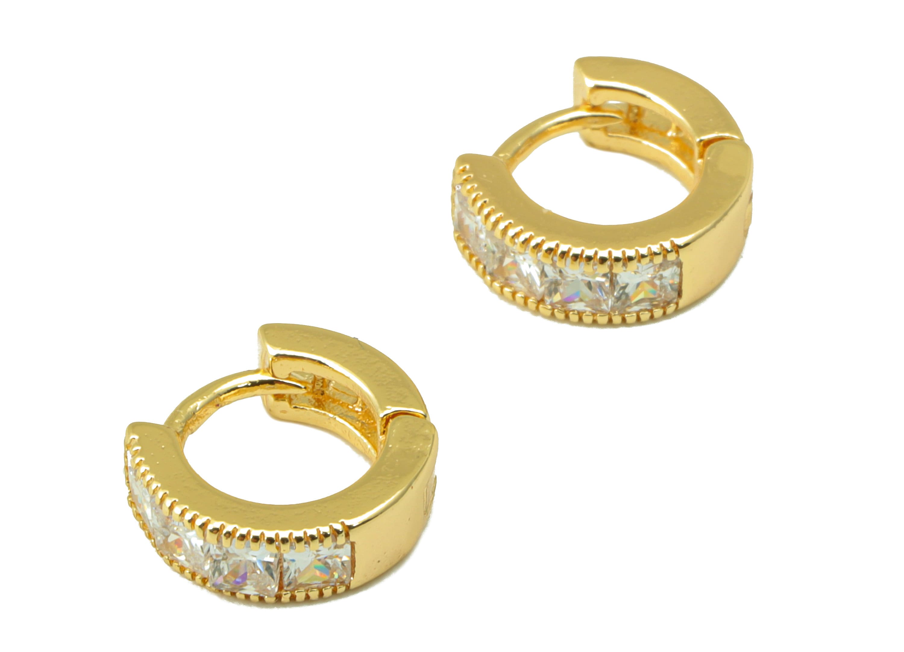 Brass Hoop Earring Clasp - Semi Earring Clasp -Mini Ring Cubic Zirconia Huggie Clasp -Hoop Clasp -18K Real Gold Plated- 9x8x1.51mm -RGP6522 - DOMEDBAZAAR