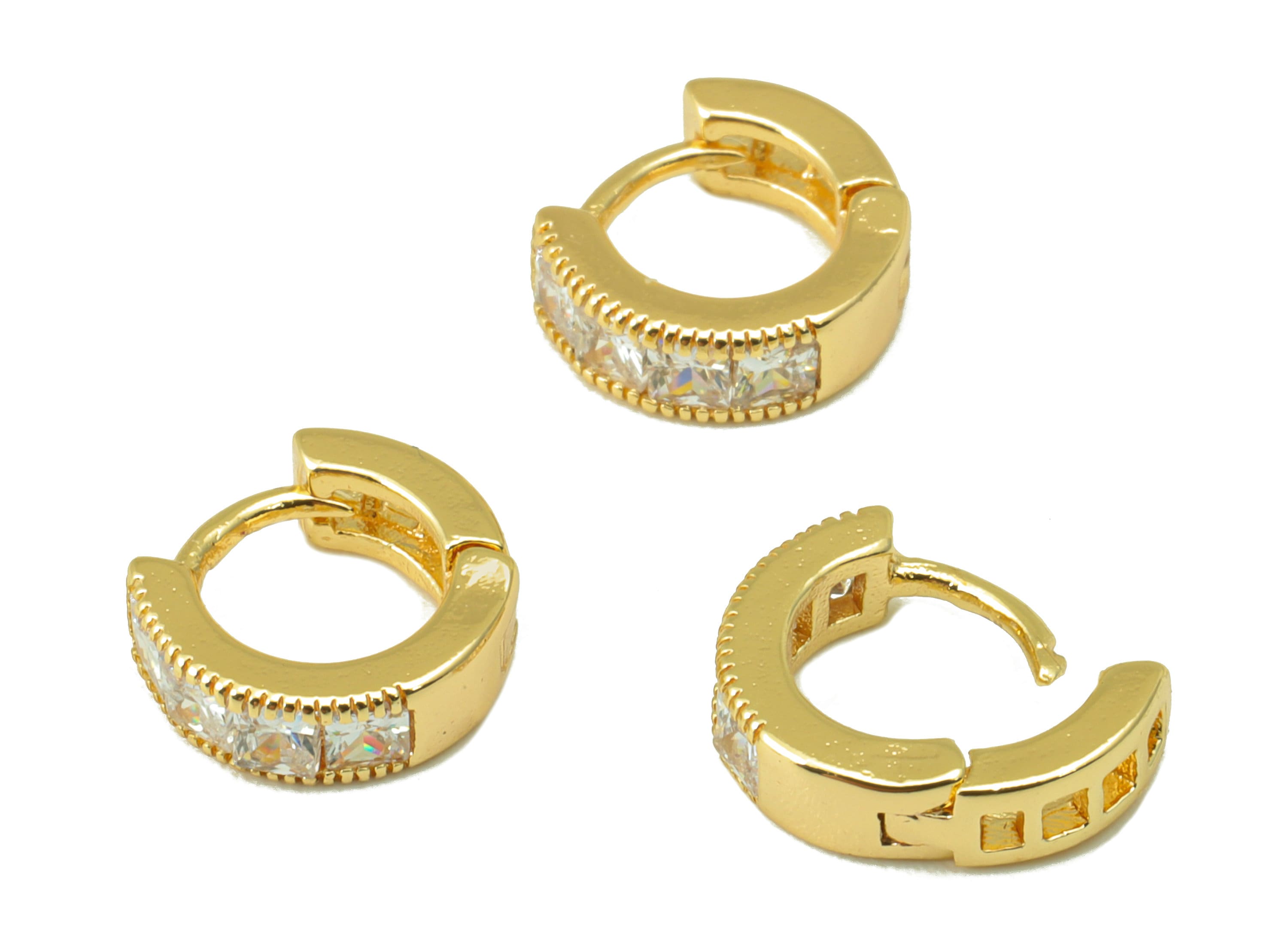 Brass Hoop Earring Clasp - Semi Earring Clasp -Mini Ring Cubic Zirconia Huggie Clasp -Hoop Clasp -18K Real Gold Plated- 9x8x1.51mm -RGP6522 - DOMEDBAZAAR