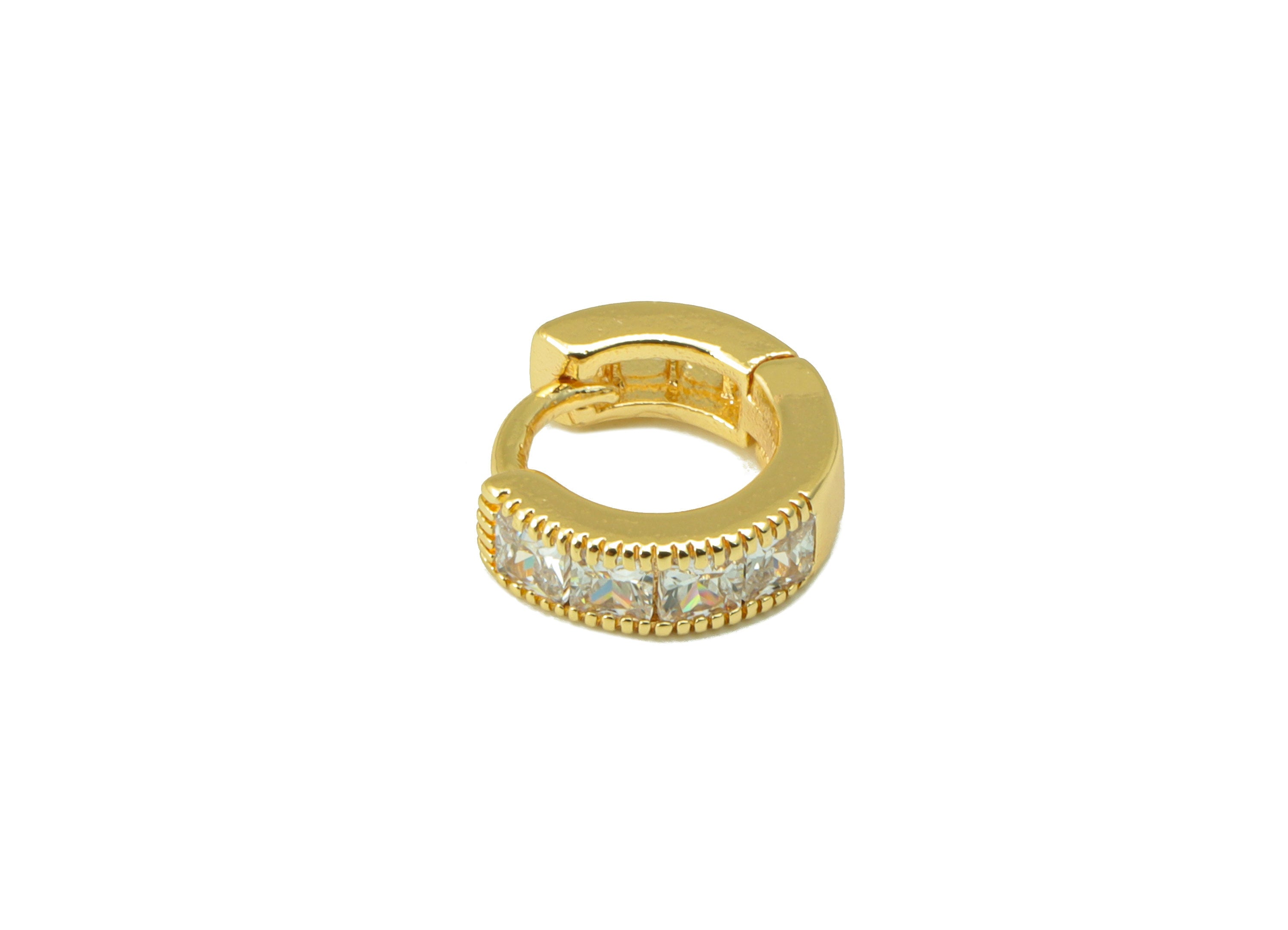 Brass Hoop Earring Clasp - Semi Earring Clasp -Mini Ring Cubic Zirconia Huggie Clasp -Hoop Clasp -18K Real Gold Plated- 9x8x1.51mm -RGP6522 - DOMEDBAZAAR