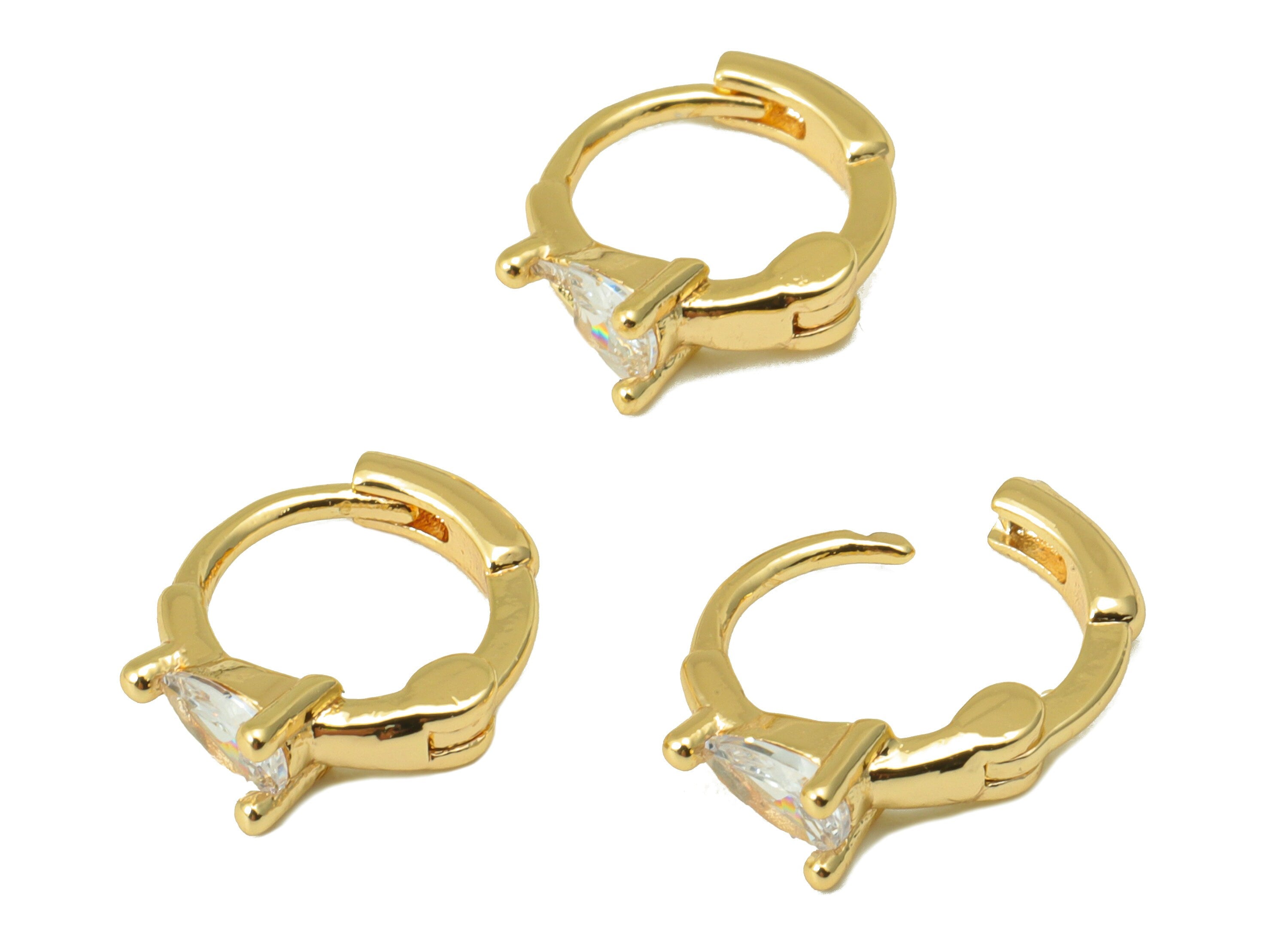 Brass Hoop Earring Clasp - Drop Earring Clasp - Cubic Zirconia Ring Huggie Clasp -Teardrop Clasp -18K Real Gold Plated- 13x11x2mm -RGP6549 - DOMEDBAZAAR