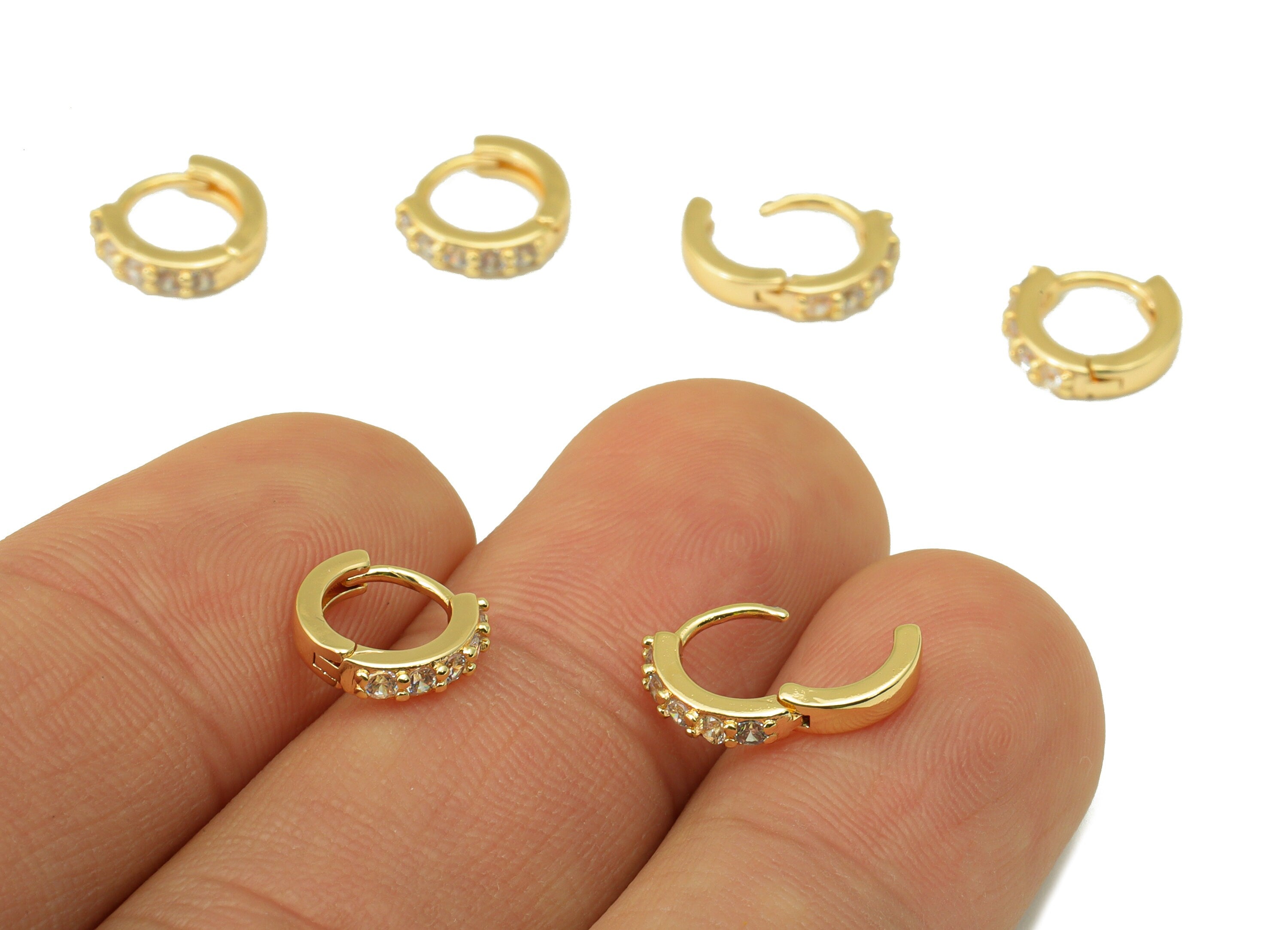 Brass Hoop Earring Clasp - Semi Earring Clasp -Mini Ring Cubic Zirconia Huggie Clasp -Hoop Clasp -18K Real Gold Plated- 9x8x1.65mm -RGP6567 - DOMEDBAZAAR