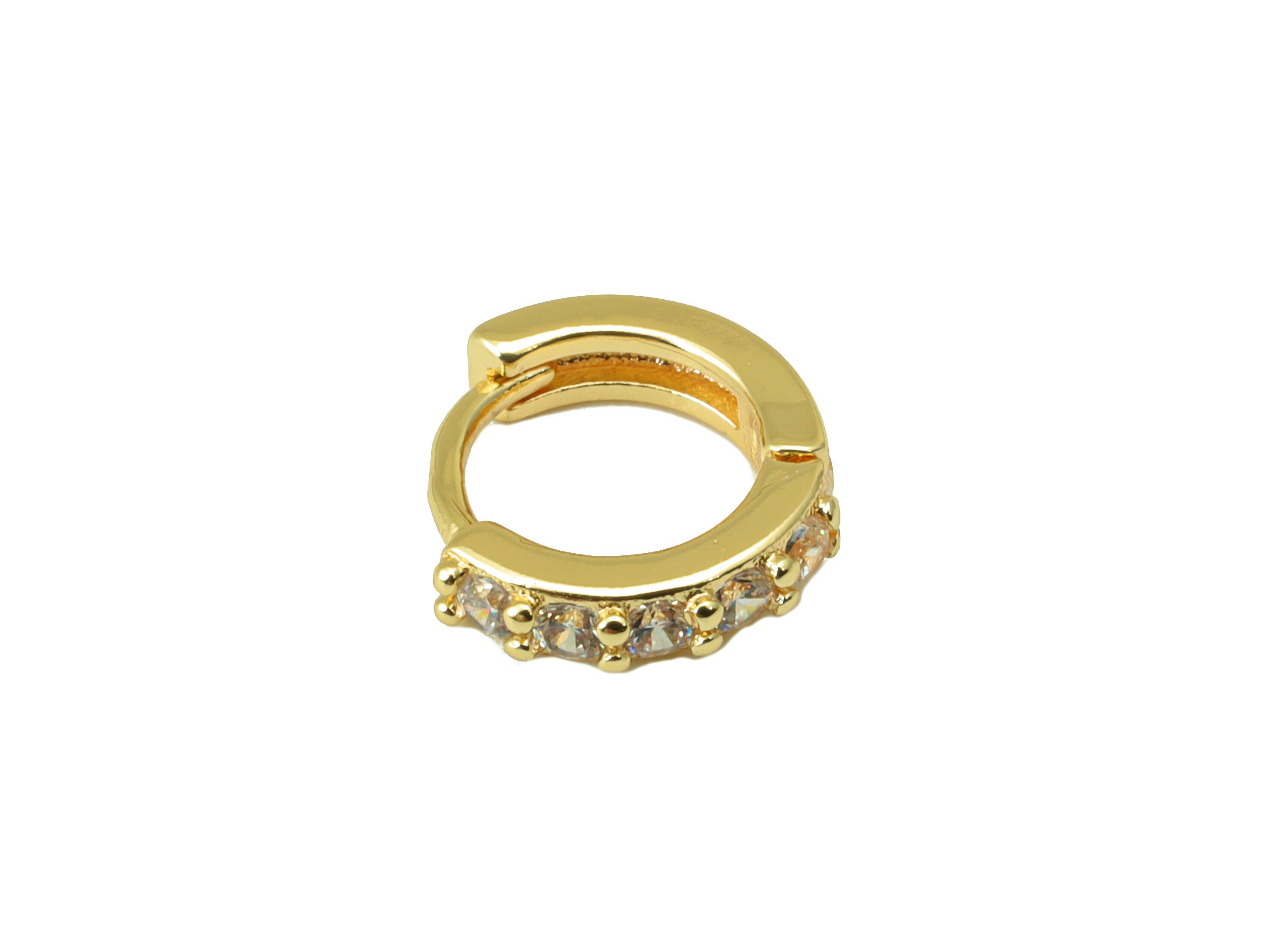 Brass Hoop Earring Clasp - Semi Earring Clasp -Mini Ring Cubic Zirconia Huggie Clasp -Hoop Clasp -18K Real Gold Plated- 9x8x1.65mm -RGP6567 - DOMEDBAZAAR